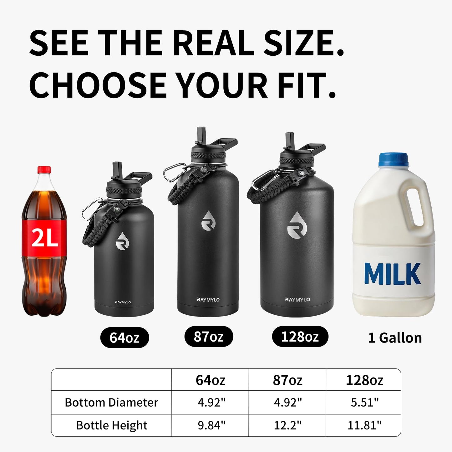 RAYMYLO 128oz Insulated Water Bottle, Triple Wall Vacuum Stainless Steel Water Bottles - Keeps Cold 48H, Reusable One Gallon Jug for Gym, Sports, Camping, Hiking,Travel, Starry Sky-Indigo/Black