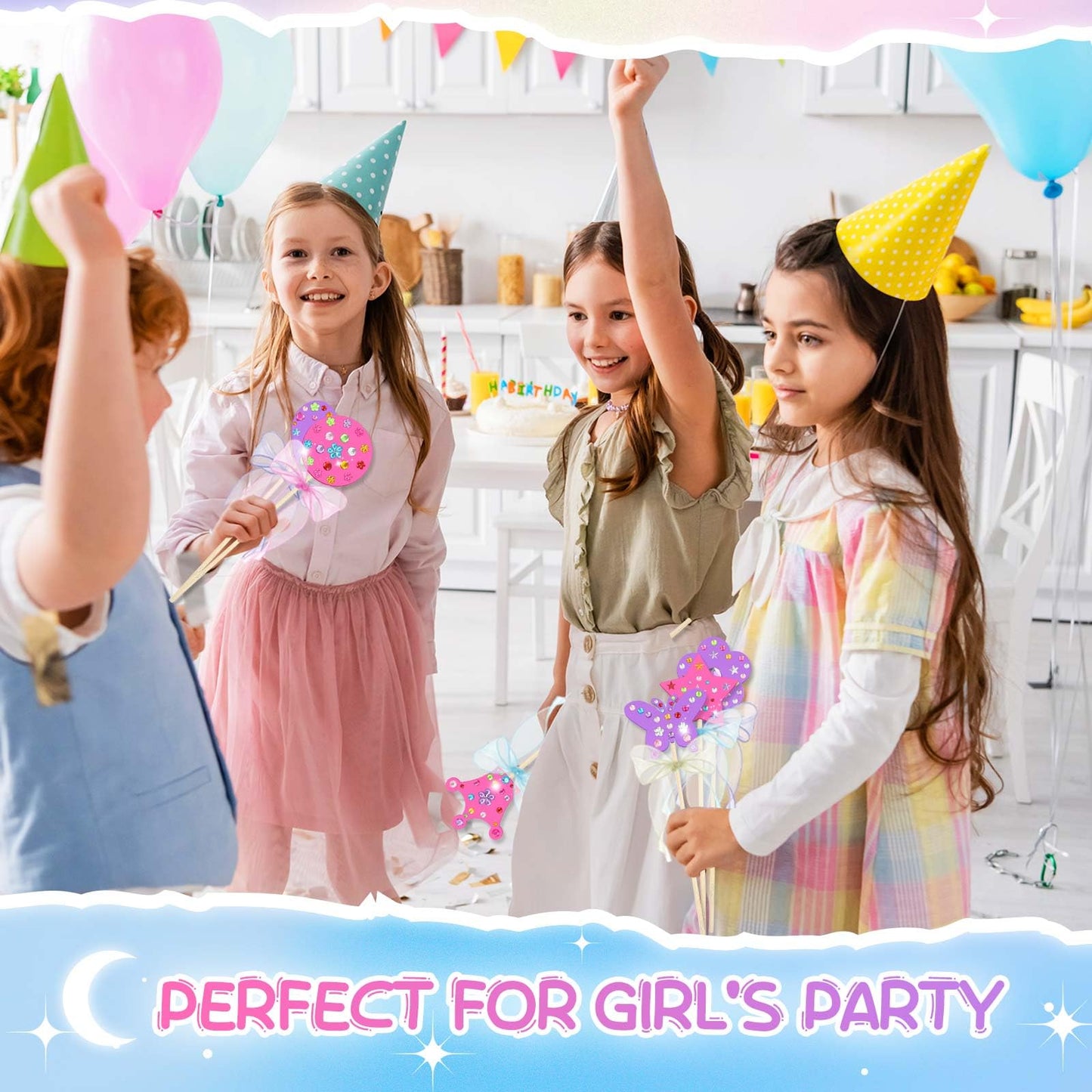 Juexica 48 Pcs DIY Princess Fairy Wands Kit Include Fairy Wands, Gems Stickers, Ribbons, Unfinished Make Your Own Wooden Princess Wand Kit for Birthday Party Supplies Craft Gifts
