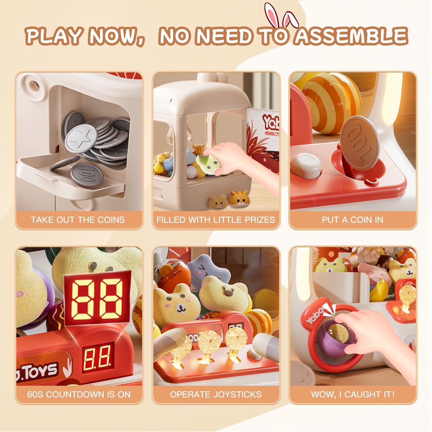 Vanvimen 64 PCS Bunny Claw Machine for Kids Girls,Vending Machine Toys with Sound Lights,Candy and Prize Electronic Dispenser Game Ages 3-4 4-8,Easter Birthday Party Gift for 3 4 5 6 Year Old Girls