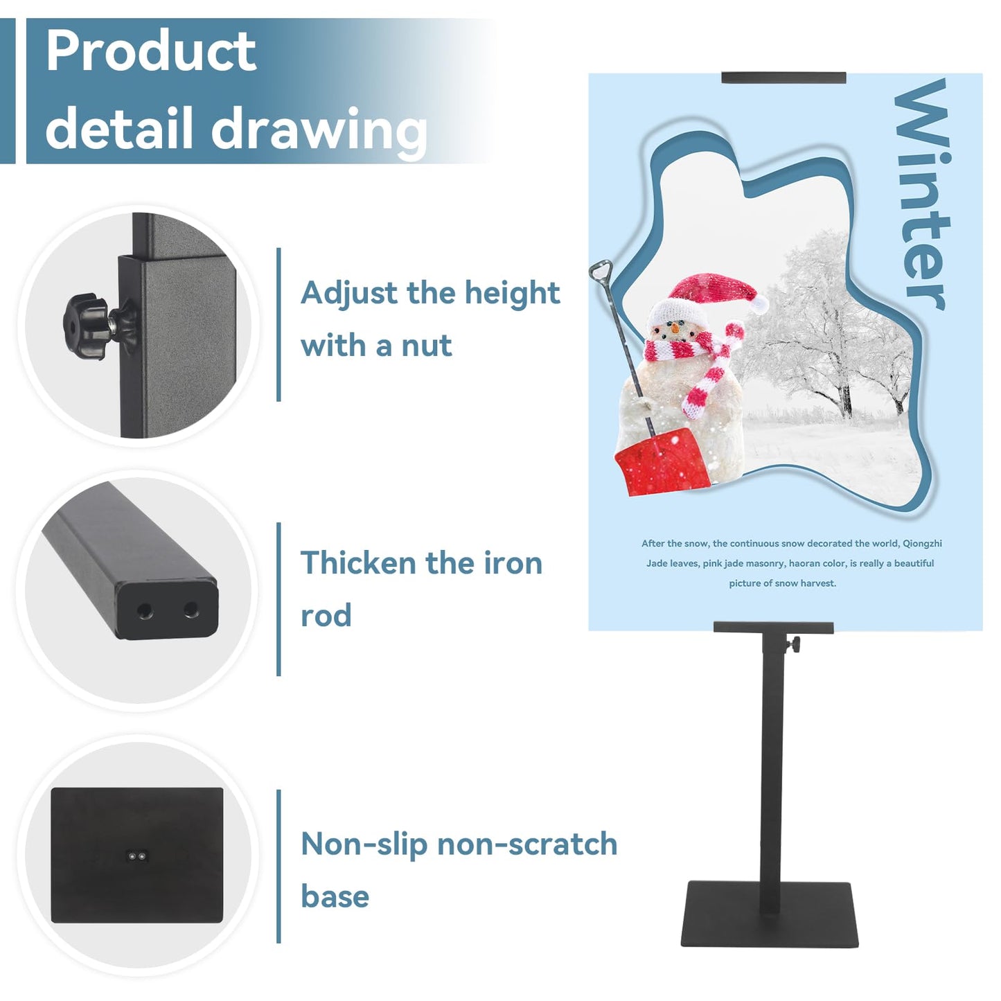HUAZI Poster Stand Pedestal Sign Holder Stand Display with Base for Indoor Outdoor,Double-Sided,Black