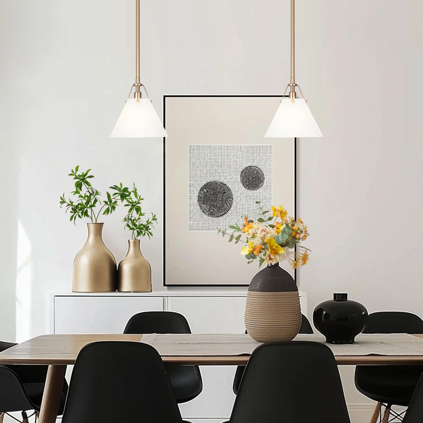 KSANA Gold Pendant Light, Modern Pendant Lights Kitchen Island with Frosted Glass Pendant Hanging Lights for Dining Room, Kitchen, Bedroom, 7.9" W