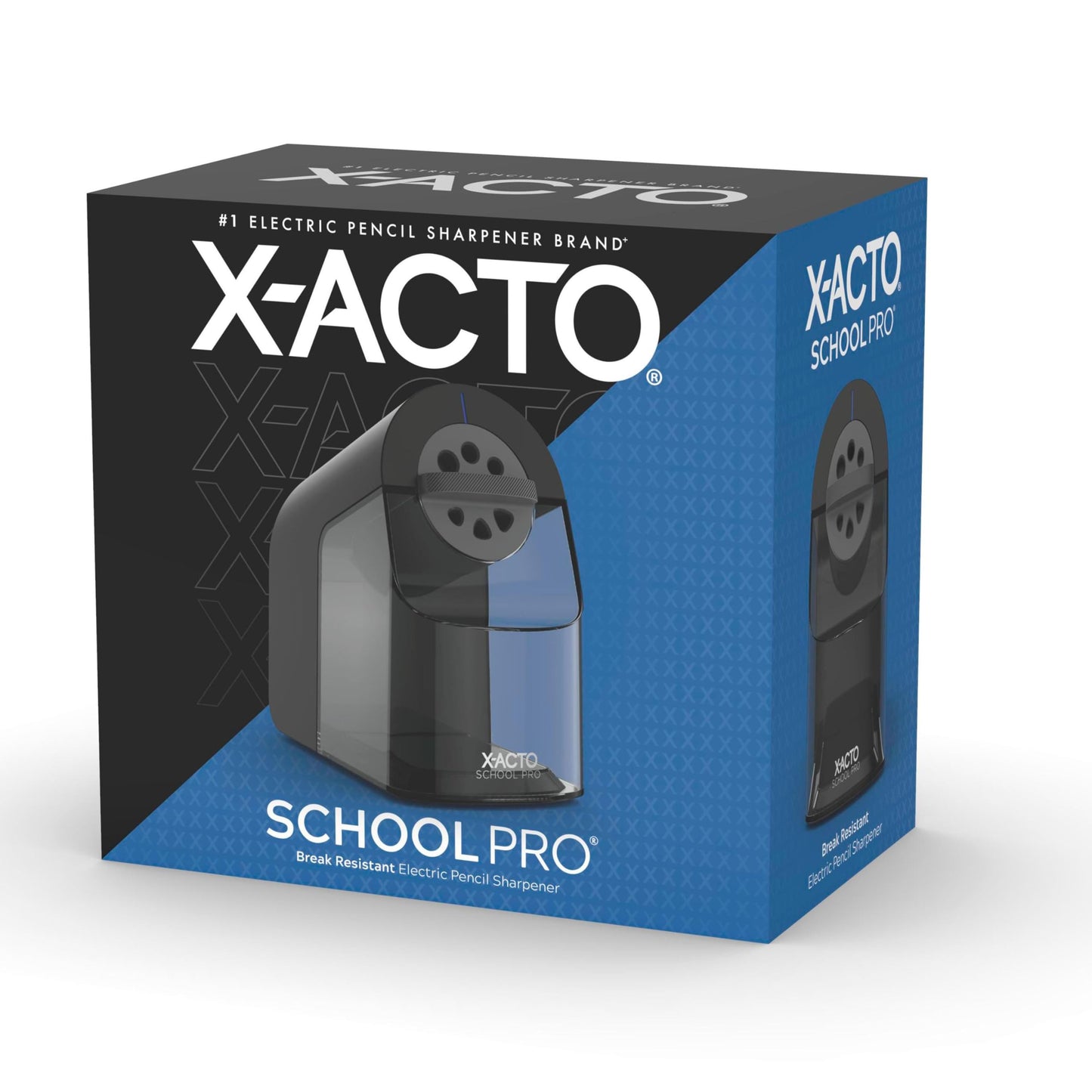 X-ACTO Pencil Sharpener, School Pro Electric Sharpener, Black, With Six Size Dial, XL Shavings Bin - Heavy Duty, Classroom Supplies