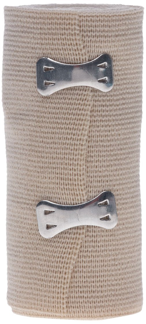 Medline Sure-Wrap Elastic Bandage with Clips, 4" x 5 yds., (10.2 cm x 4.6 m), Ideal for Compression and Support, Pack of 50