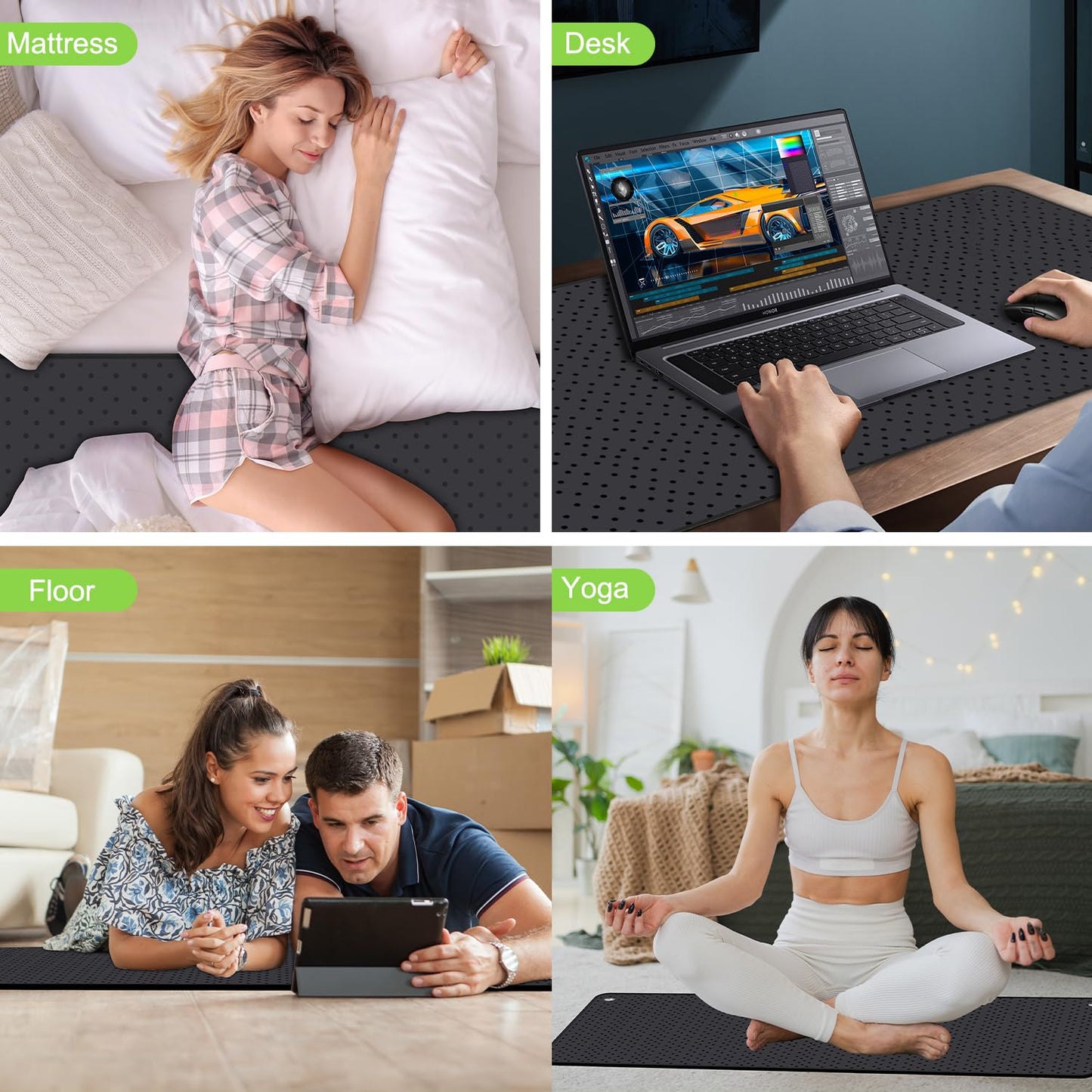 Z ZONAMA Grounding Mat for Bed,Energy Mat Grounding Pad for Sleeping, Relieve Stress,Improves Sleep,Anti-Static Mat,Anti-Slip Ground Mattress with 15 Feet Cord and Test Pen(King Size: 74.80"x26.77")