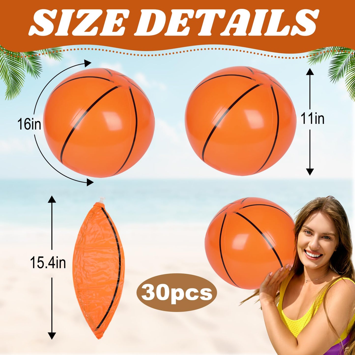 Mototo 30 Pack Basketball Inflatable Beach Balls 16 Inch Blow up Basketball Inflatable Balls Bulk for Summer Pool Party Sports Themed Events Beach Games Birthday Party Decorations