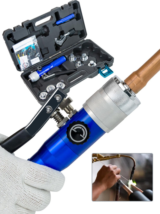 AMZCNC Hydraulic Tube Expander Compact Swaging Tool Kit with Tube Cutter, Deburring Tool and 7 Expander Heads for 3/8 to 1-1/8 Inches Copper Pipes HVAC Expander Tools (3/8“~1-1/8”)