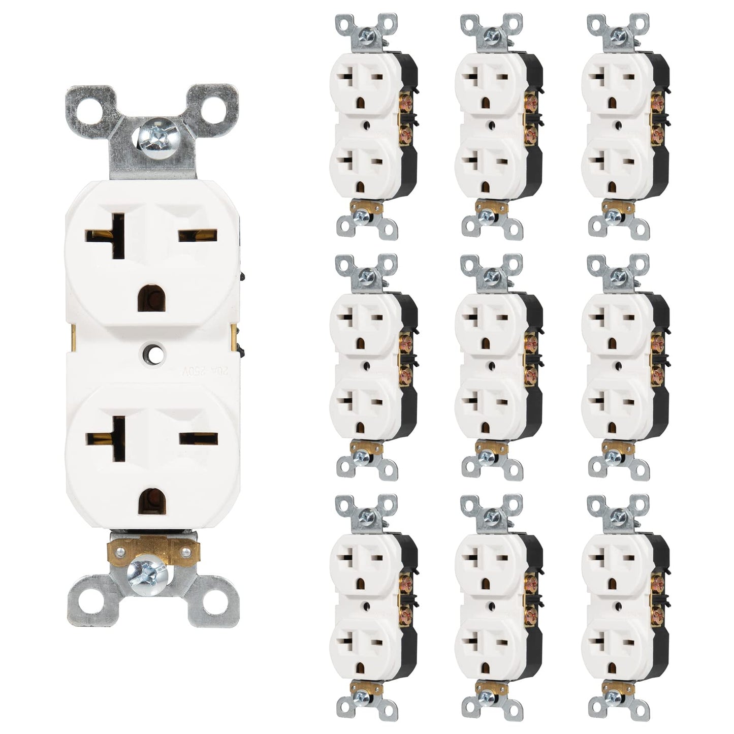 EDYCARX Nema 6-20 Duplex Receptacle, 20 Amp 250 Volt Outlet, Industrial Grade Wall Receptacle, 2-Pole, 3-Wire, 6-15R Outlet 6-20R Receptacle, White, 10 Pack