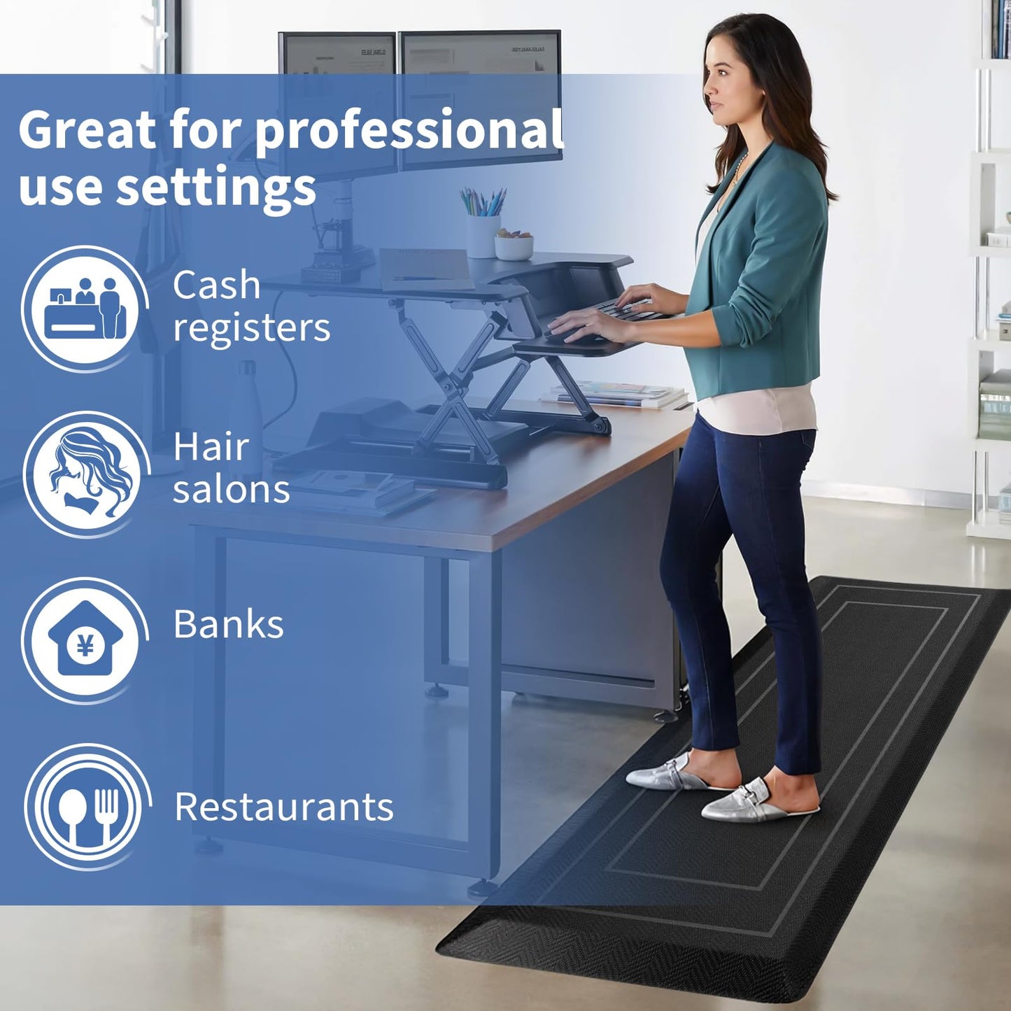 UKISS 9/10"" Extra Thick Cushioned Anti Fatigue Kitchen Mat, Waterproof High Density Foam Standing Desk Mat, Non-Slip Ergonomic Comfort Mat for Kitchen, Office,Workstation Black (Black, 20" X 48")