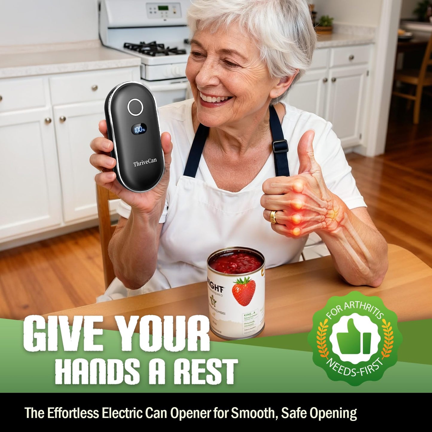 Thrivecan Rechargeable Electric Can Opener, One-Touch Automatic Can Opener with Smooth Edge, Effortless Can Opener for Seniors, Arthritis, Weak Hands, Home, Ideal Kitchen Tool for Daily Use