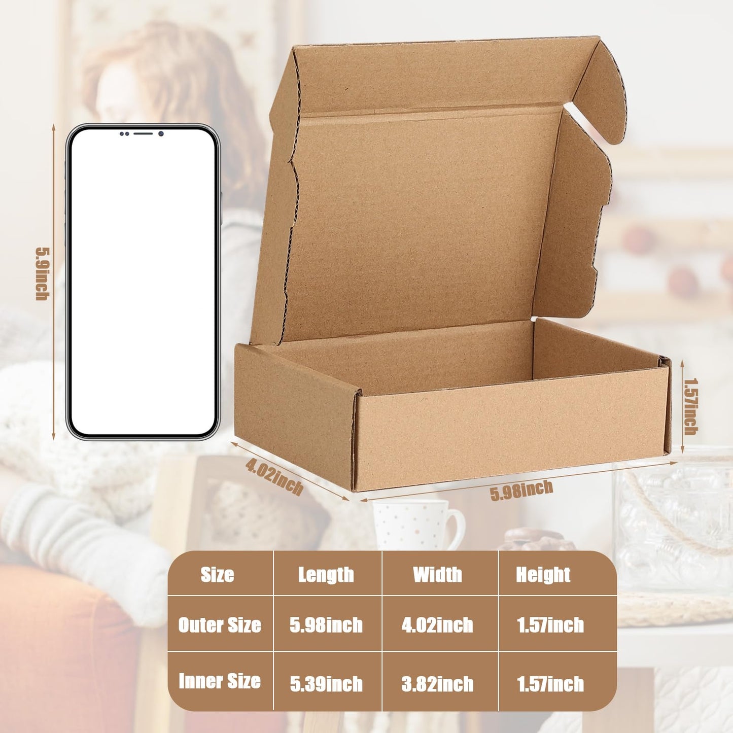 100 Pcs 6 X 4 X 1.6 Inch Shipping Boxes Corrugated Cardboard Boxes Mailing Packaging Boxes for Packing Moving Storage Small Items Small Shipping Mailer Box