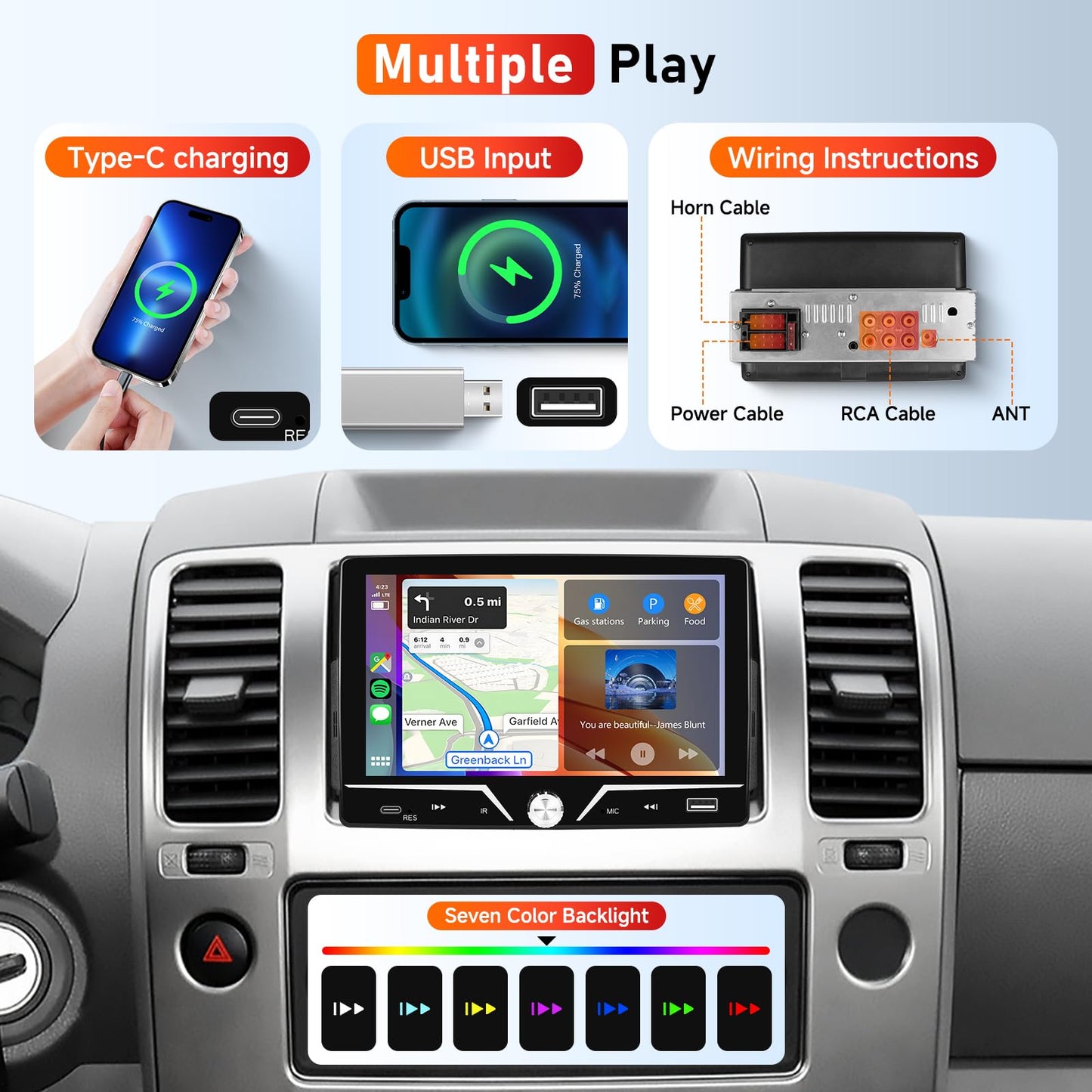 Single Din Car Stereo Carplay Android Auto, Driauto 7 Inch HD Touch Screen Car Radio with Bluetooth Single Din Mirror Link FM Radio with Backup Camera EQ, Car Audio Receiver Support USB/Type-C SWC