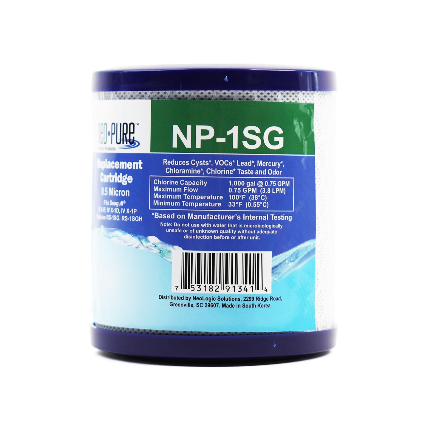 Neo-Pure NP-1SG Sub-Micron Filter Cartridge | Seagull RS-1SG Compatible | Reduces Lead, Mercury, Chlorine, Cysts, VOCs | High Flow Rate & Eco-Friendly