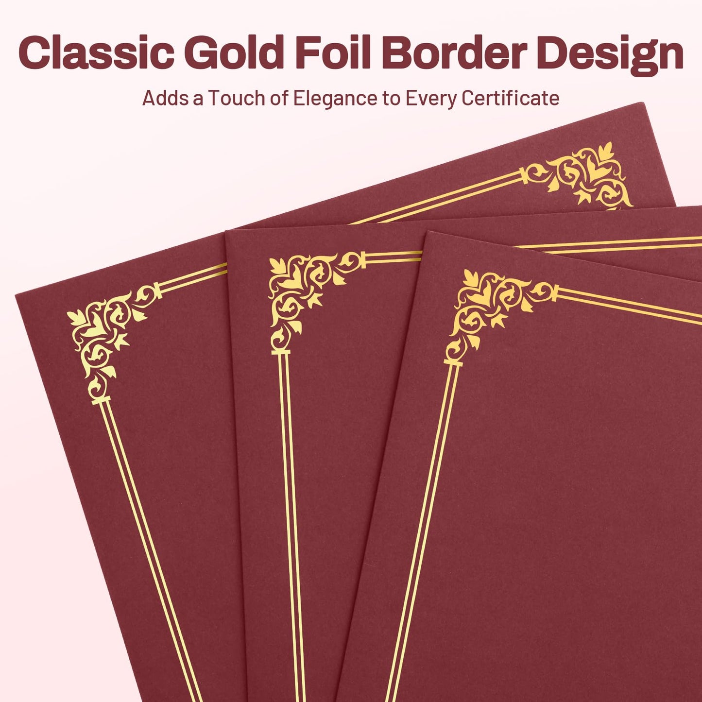 SUNEE Certificate Holders(Burgundy, 50 Packs), Diploma Covers Gold Foil Border, for Letter Size 8.5x11 Certificates, Cardstock, Document Papers