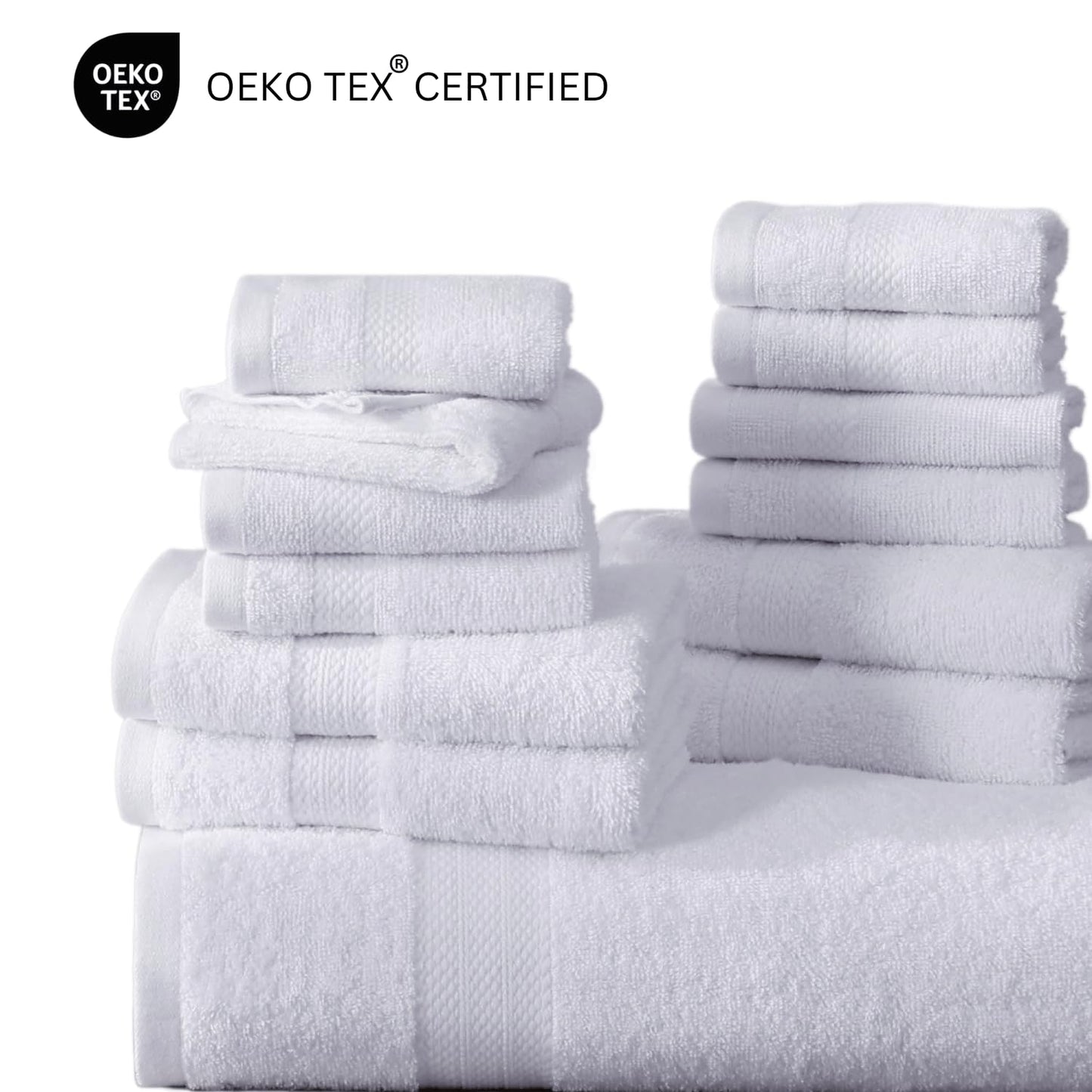 LANE LINEN 100% Cotton Towels for Bathroom - 18 Piece Family Pack - Super Soft & Quick Dry - 4 Bath, 8 Washcloth, 6 Hand Towels - Oeko TEX Certified, Machine Washable & Durable - Cool Grey