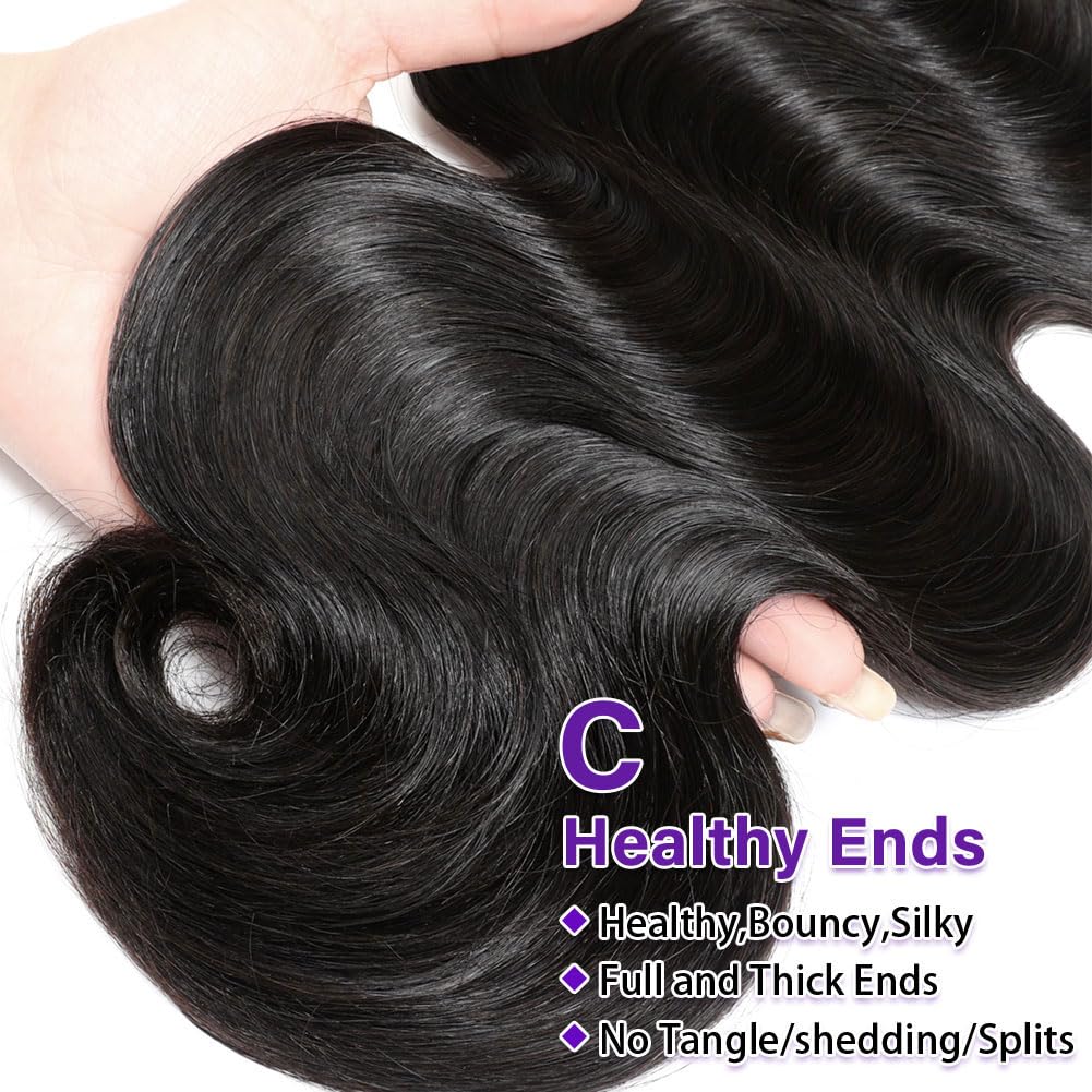 Olsmkis Body Wave Bundles Human Hair 18 20 22 Inch 3 Bundles Human Hair 300g 100% Unprocessed Brazilian Virgin Raw Hair Extensions Natural Black Weave Real Human Hair Bundles for Women