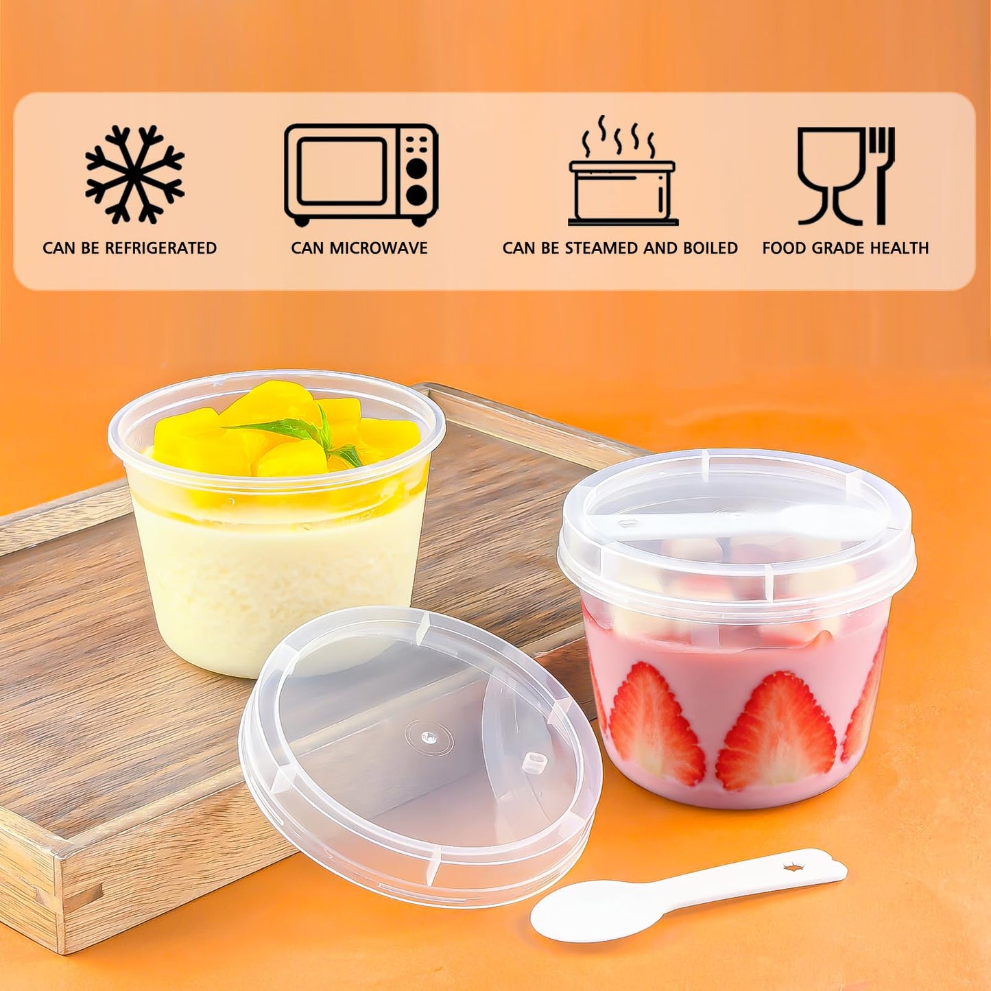 Nefocar 100 Pack 8oz Plastic Dessert Cups with Lids and Spoons, Clear Yogurt Parfait/Appetizer Cup with Lids for Party, Mini Round Dessert Cups with Spoons for Pudding/Jello/Milkshake/Fruit/Ice Cream