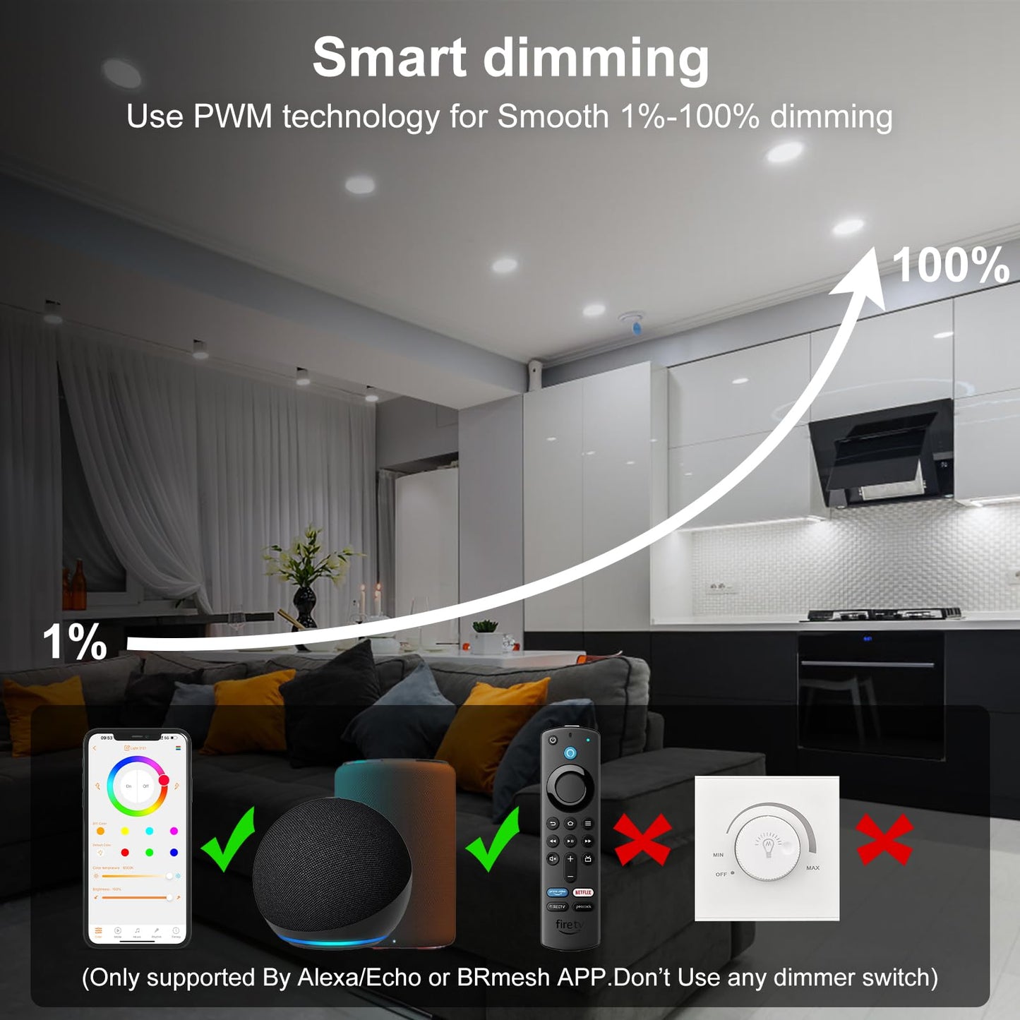 Smart Recessed Lighting 6 Inch RGBCW Color Changing 16W LED Recessed Ceiling Light with Junction Box,1350LM Canless LED Downlight Compatible with Alexa,Dimmable by Bluetooth Control -6 Pack