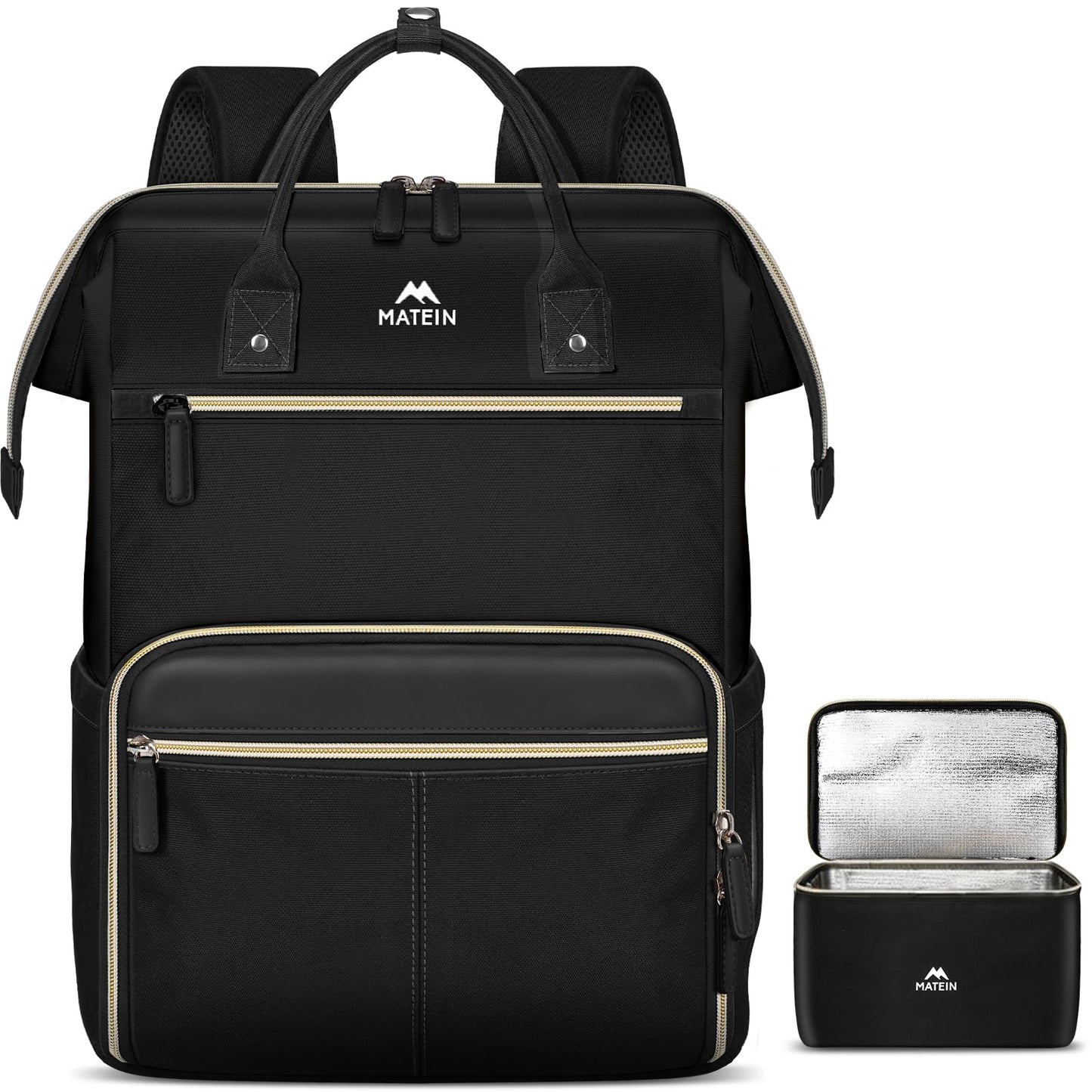 MATEIN Lunch Backpack, 17.3 Inch Laptop Backpack with Lunch Box, Stylish Nurse, Teacher Work Backpacks with Insulated Compartment, Meal Prep Bag for Women Men Commute Outdoor Picnic Camping, 2Pcs Set