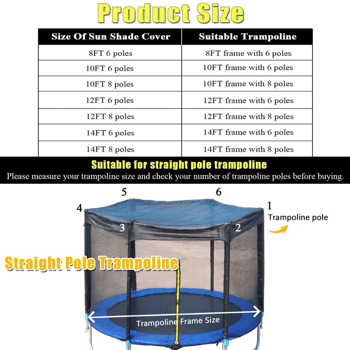 XATAMIO Trampoline Cover,Trampoline Shade Cover for 8ft-14ft Straight Pole Round Trampoline Outdoor Sun Protection Block Leaves,Only Trampoline Top Cover (14FT 6 poles)