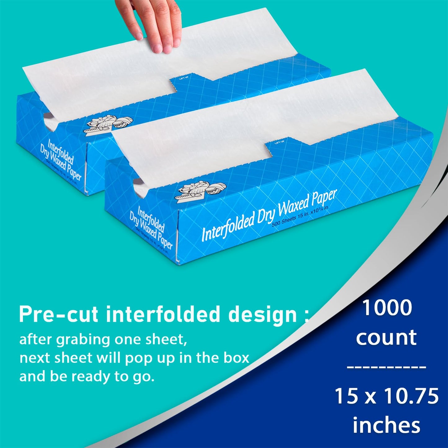 Fit Meal Prep 1000 Sheets 15 x 10.75” Dry Wax Paper Sheets for Food, Greaseproof Sandwich Wrapping, Interfolded Deli Wax Paper for Fries, Burgers, Food Basket, Made in USA