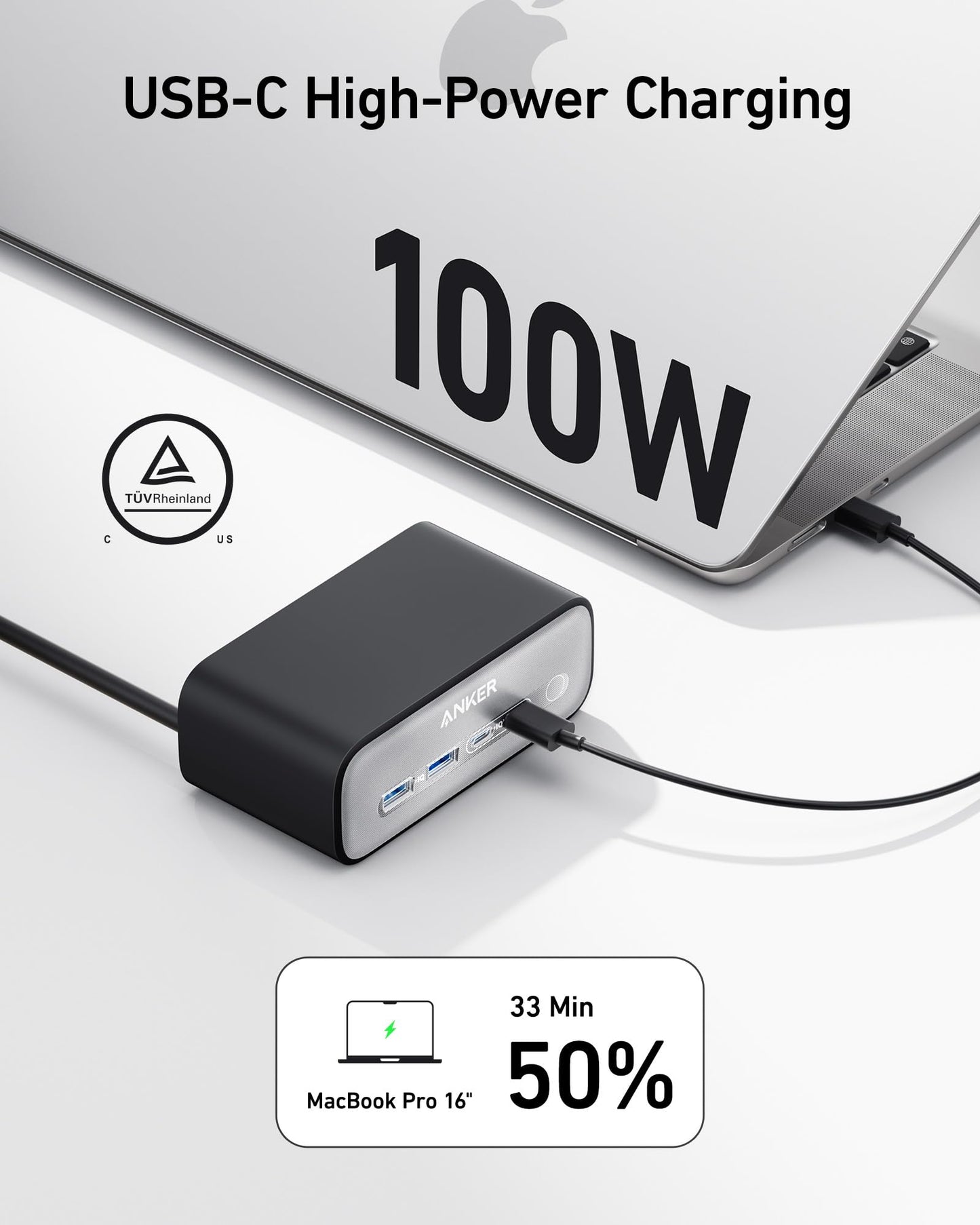 Anker Nano Charging Station(100W Max), 7-in-1 USB C Power Strip for iPhone 16/15/14 and MacBook Air/Pro, 5ft Thin Cord,3AC, 2USB A,2USB C,Power Delivery Desktop Accessory for Home&Office(Black)
