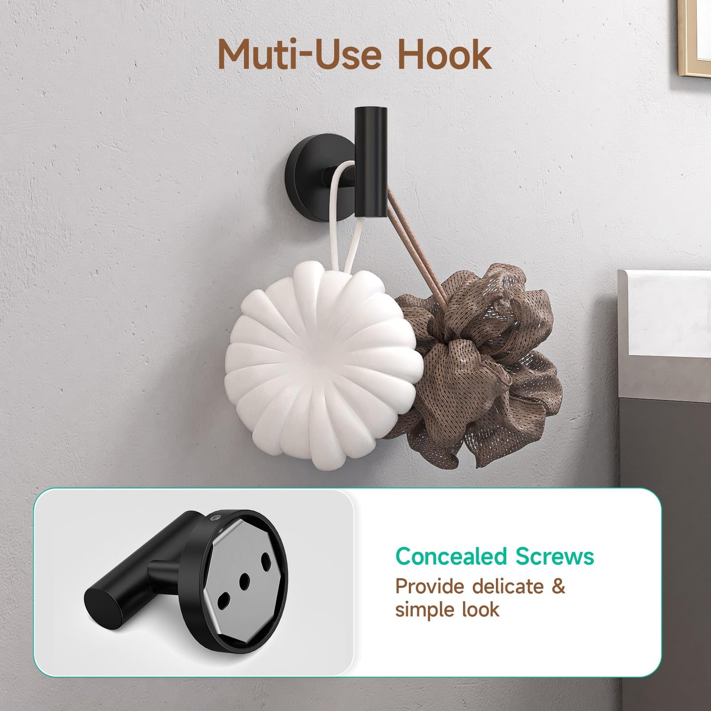 USHOWER Matte Black Bathroom Hardware Set, Modern 24-Inch Towel Bar Set Wall Mounted, Durable SUS304 Stainless Steel Bathroom Accessories Set, 4-Piece