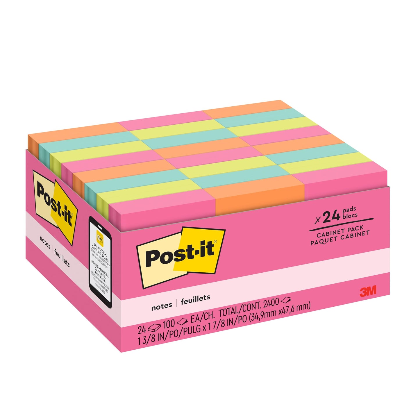 Post-it Mini Notes, 1 3/8 x 1 7/8 in, 24 Pads, America's #1 Favorite Sticky Notes, Poptimistic Post-it Notes, Power Pink, Aqua Blue, Vital Orange, Neon Green, Guava Pink (3 Pack)