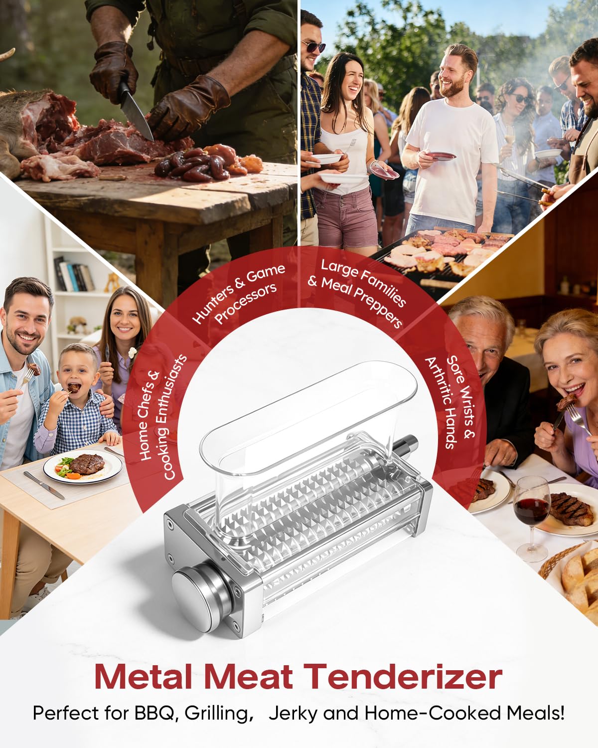 Adjustable Meat Tenderizer Attachment for KitchenAid Stand Mixers 3 Thickness Settings Tenderizer Machine with Wide Metal Wheel & Tall Chute Meat Tenderizer Tool (meat tenderizer)