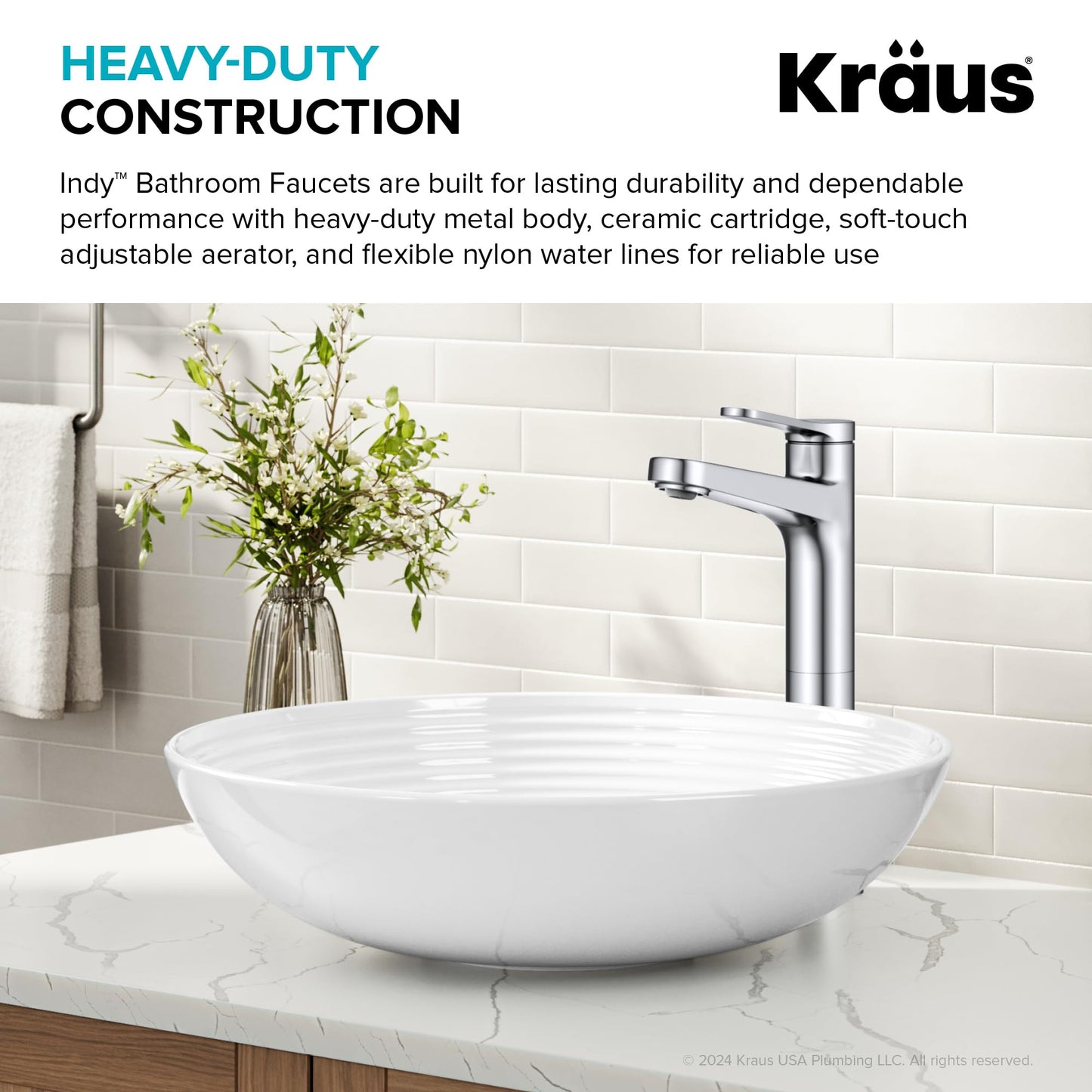 KRAUS Indy Bathroom Faucet for Vessel Sink in Chrome with Single Handle, Pop Up Drain and Supply Lines, KVF-1410CH