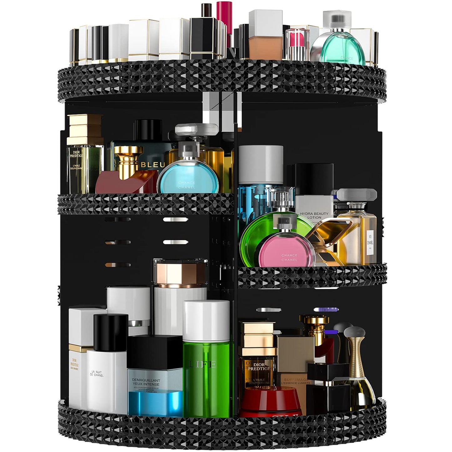 Famitree Black 360 Makeup Organizer Degree Rotating, 7 Layers Large Capacity Cosmetic Storage, Acrylic Makeup Organizers, Organizador De Perfumes Fits Makeup Brushes, Lipsticks, Bathroom, Black