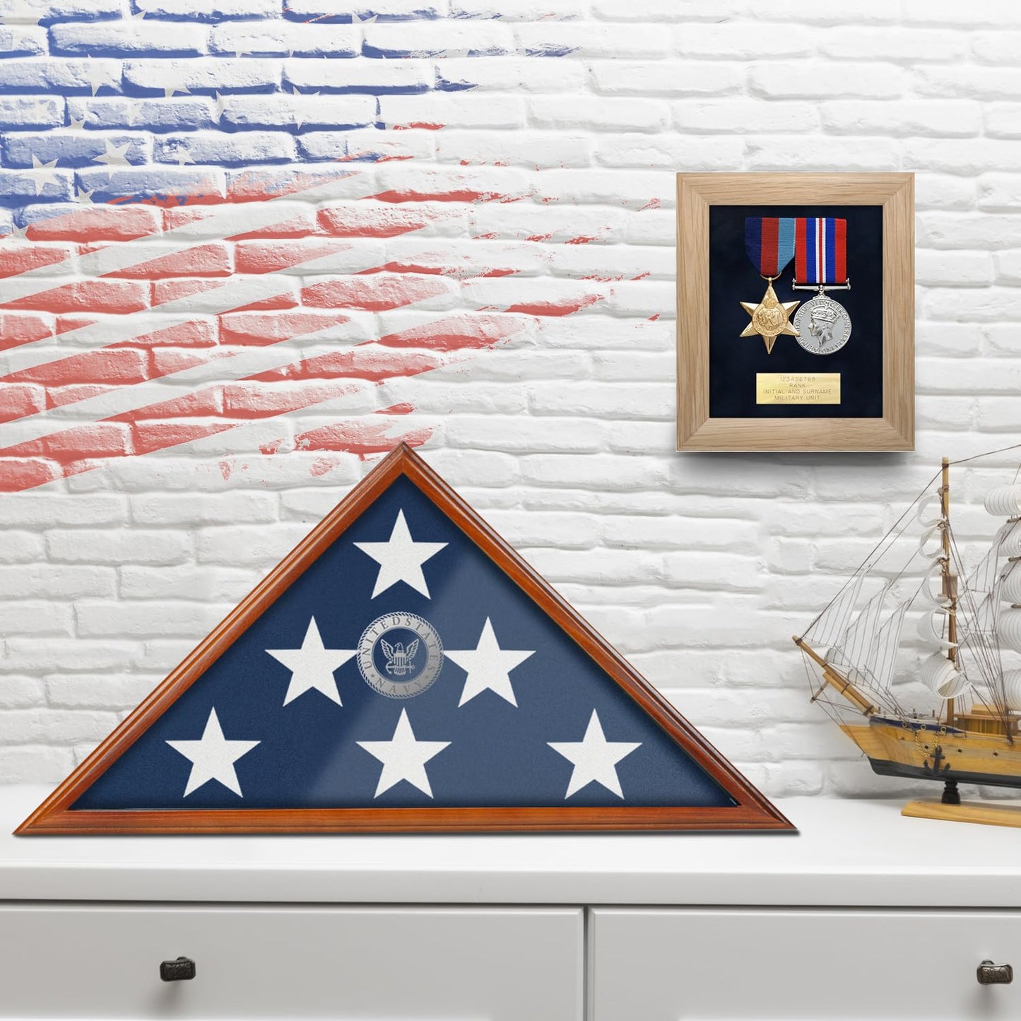 Flag Display Case for Burial Flag, 9.5x5' Wooden Military Flag Box Case Display for Wall or Table Top, Flag Holder for Veteran Burial Flag Display Case, Military Flag Frame (Brown)