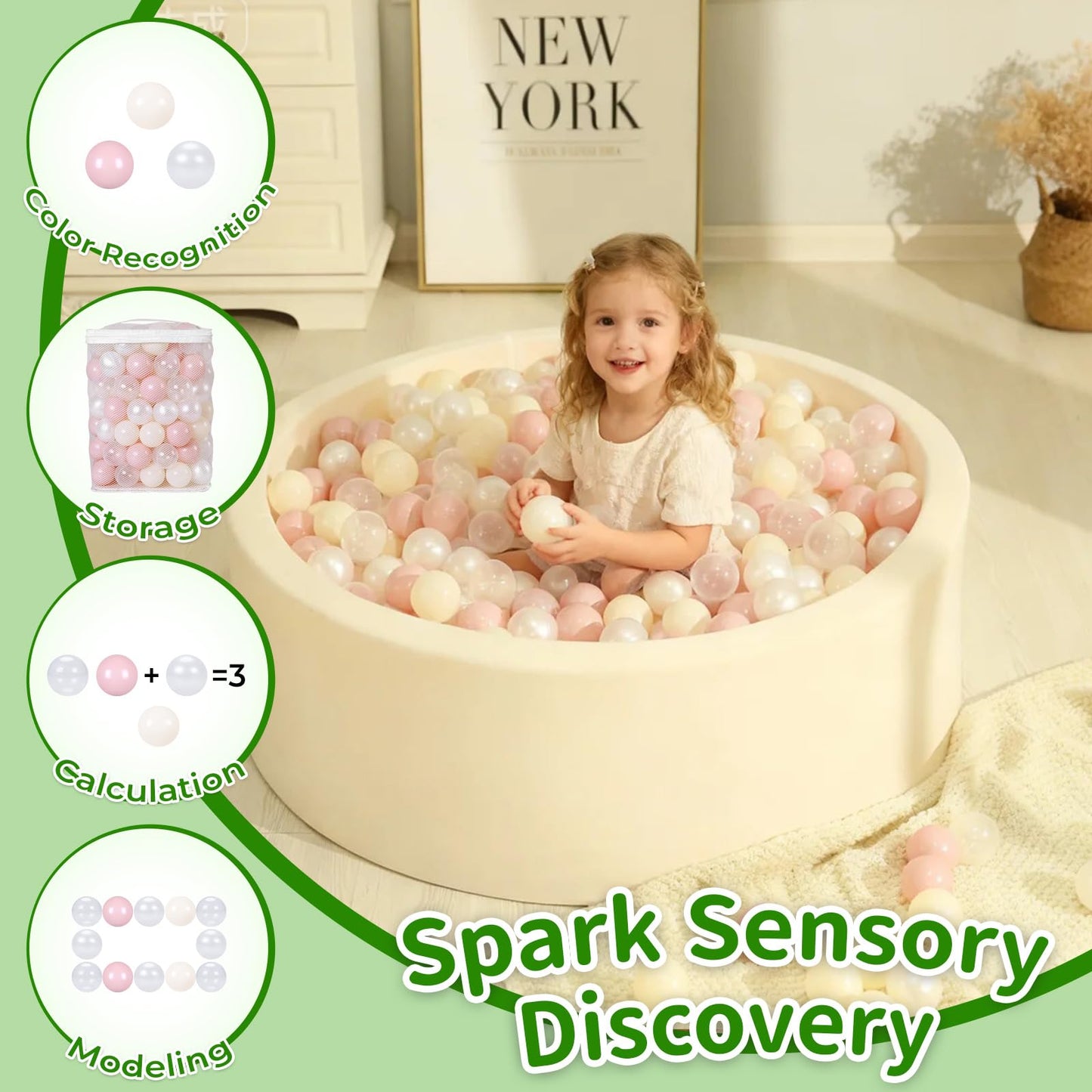 TRENDPLAY Plastic Balls for Ball Pits - Pack of 100 Hollow Balls- Safe and Exciting Playtime - Perfect for Toddler Baby Pools,Party,Festival Decoration, Pink+Beige+ Pearl White