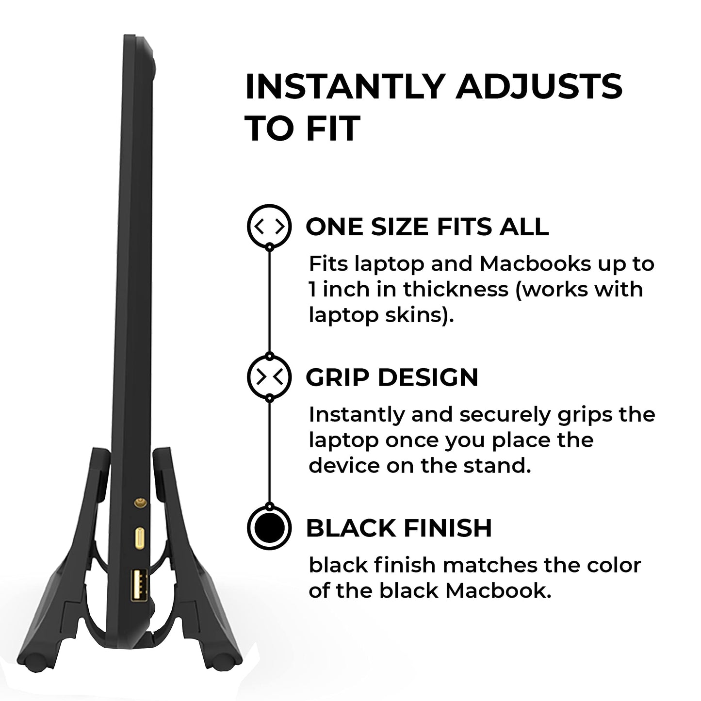 HumanCentric Vertical Laptop Stand for Desks (Matte Black) | Adjustable Holder to Dock Apple MacBook, MacBook Pro, and Other Laptops to Organize Work & Home Office