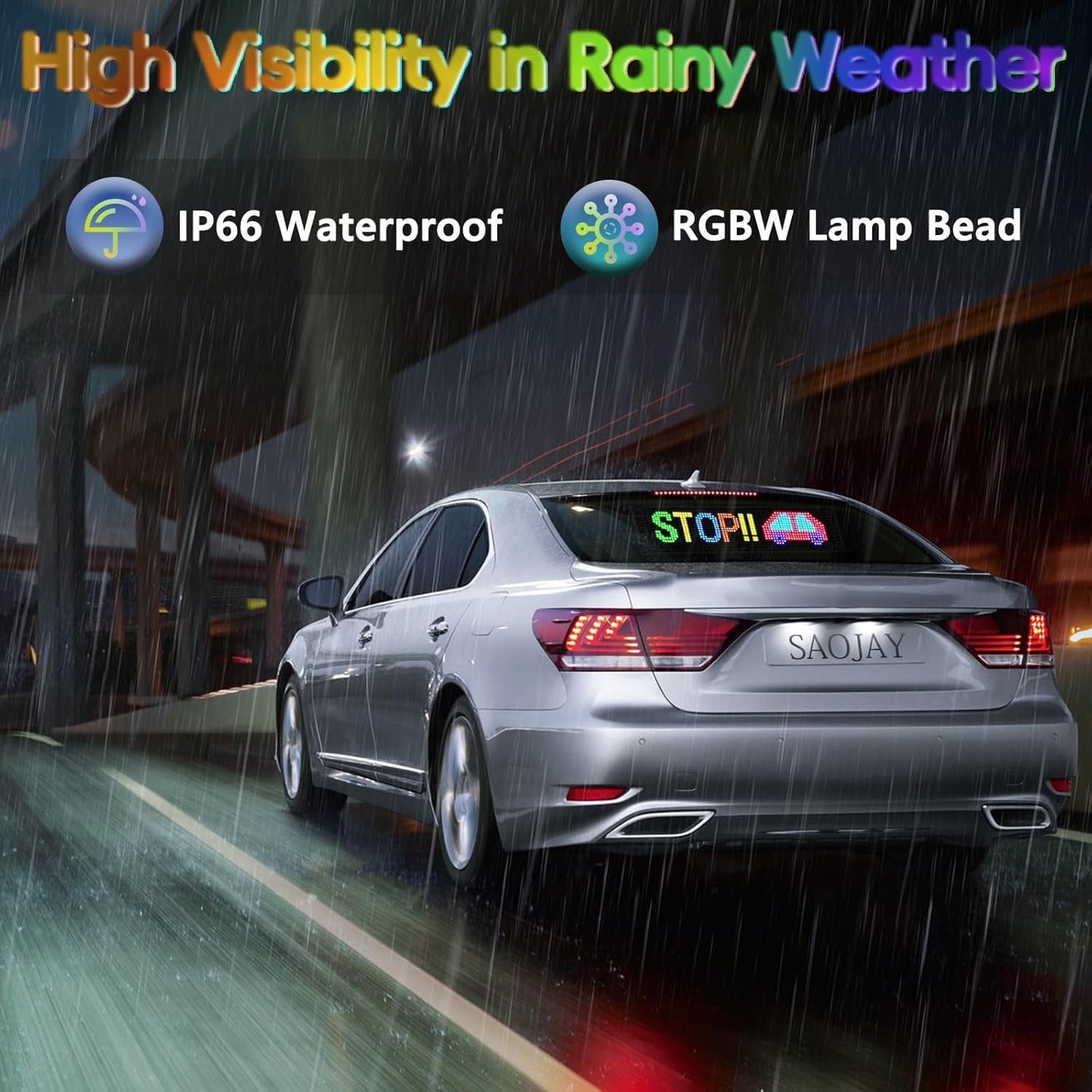 SAOJAY Scrolling LED Sign for Car, Flexible USB 5V LED Car Sign Bluetooth App Control Programmable Text/Animation for Cars/Taxis/Stores, Indoor/Outdoo (19''x5'')