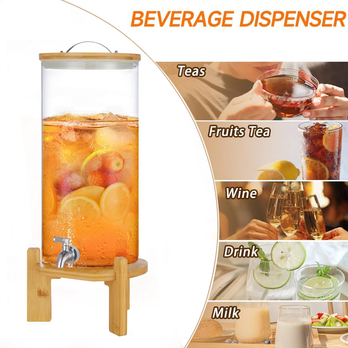 Beverage Dispenser,2.9 Gallon Glass Drink Dispenser with Stand,Glass water dispenser with Spigot, Large Drink Dispensers for Parties,Water Dispensers for Bar,Wedding,Restaurants 11L