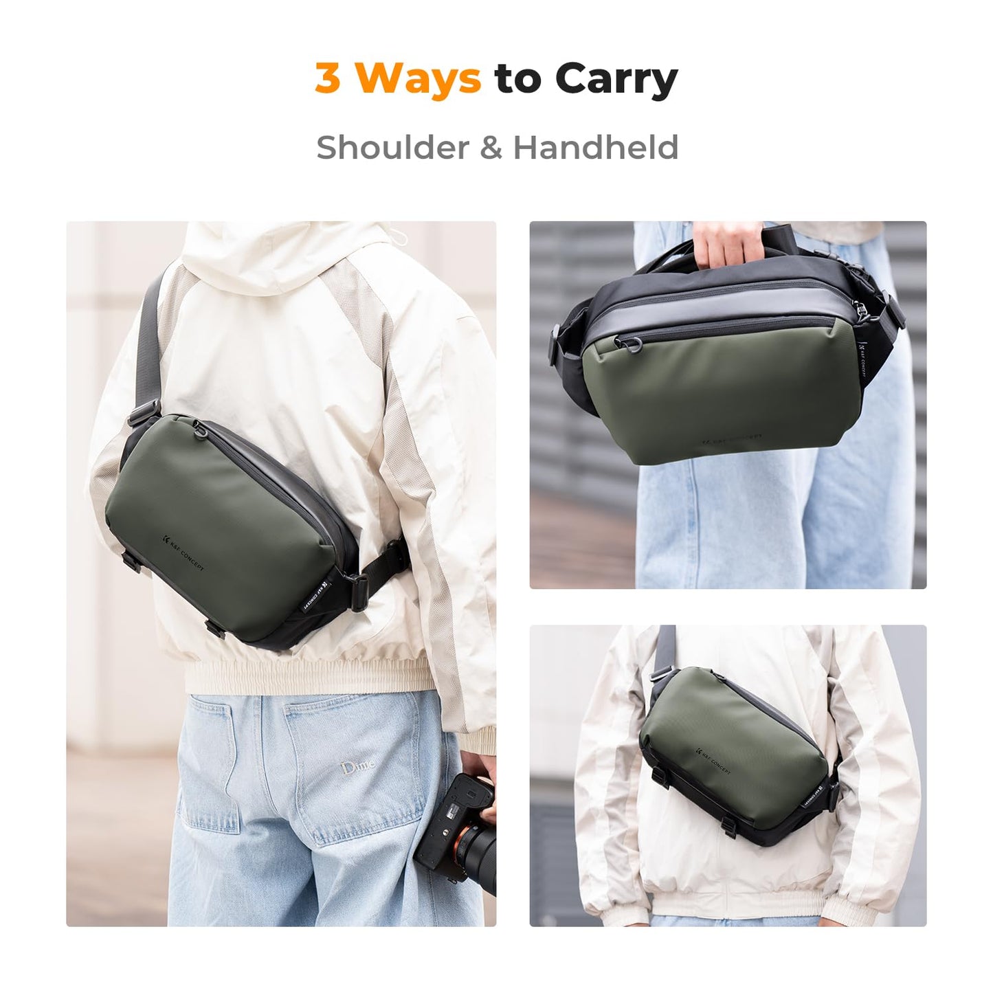 K&F Concept 2 in 1 Sling Bag Everyday Shoulder Bag & Multifunction Photography Crossbody Camera DSLR Backpack Portable Bag Black-Green
