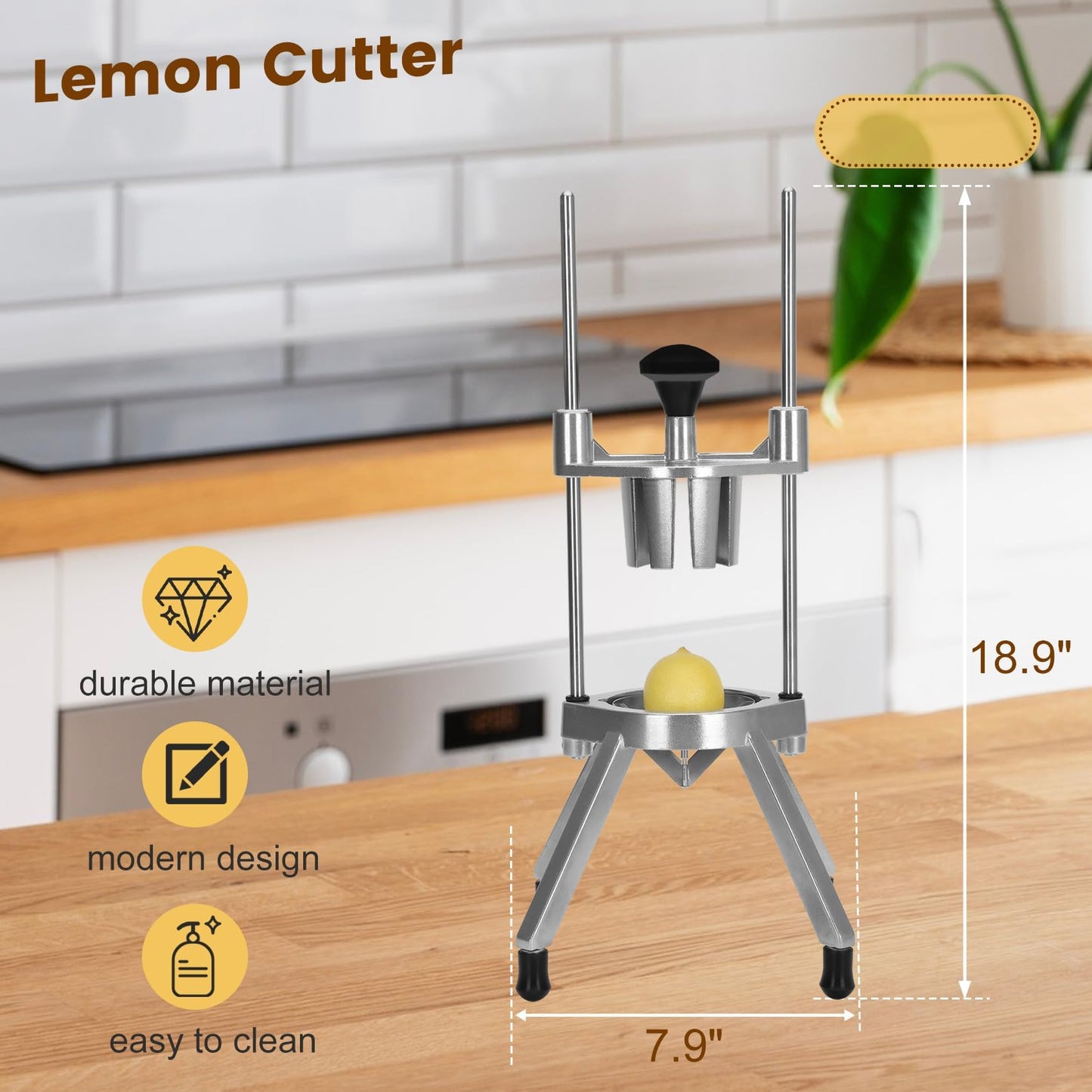 Commercial Lemon Cutter 8-Wedge with Two 420 Stainless Steel Blades,Heavy-Duty Fruit & Vegetable Cutter for Restaurant, Bar, and Home Kitchen