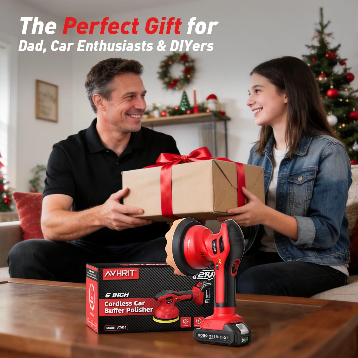 Avhrit Cordless Car Buffer Polisher kit w/ 2x2000mAh 21V Batteries, 6 Inch Car buffer Waxer Kit w/ 6 Variable Speed & Extra 10 PCS Attachments, Polisher for Car Detailing,Boat Sanding,Scratch Removing