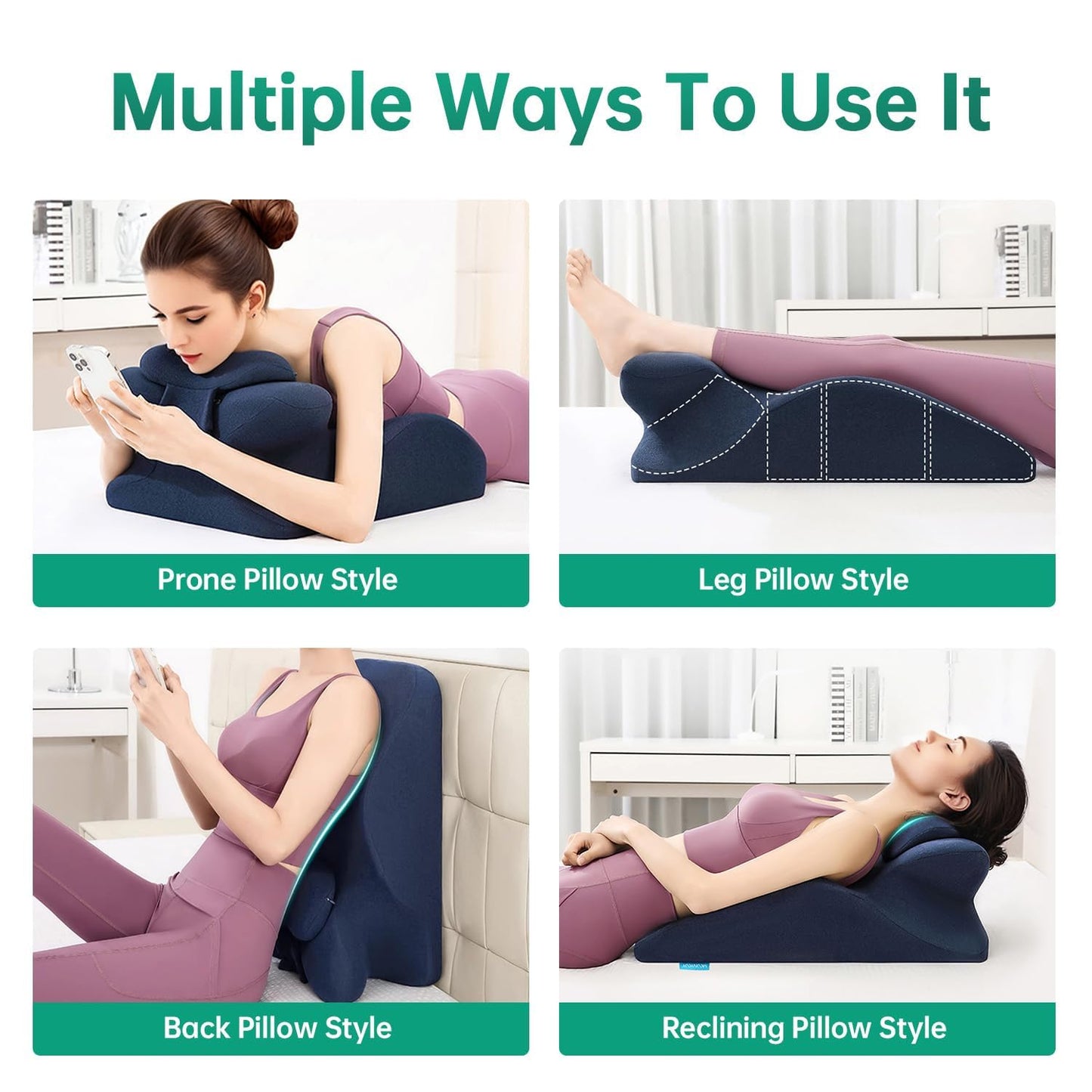MOONYOOY Memory Foam Ergonomic Wedge Pillow for Sleeping, Acid Reflux & GERD Relief - Elevation Bed Support Pillow for Back Pain, Post Surgery Recovery, Reading with Removable Washable Cover