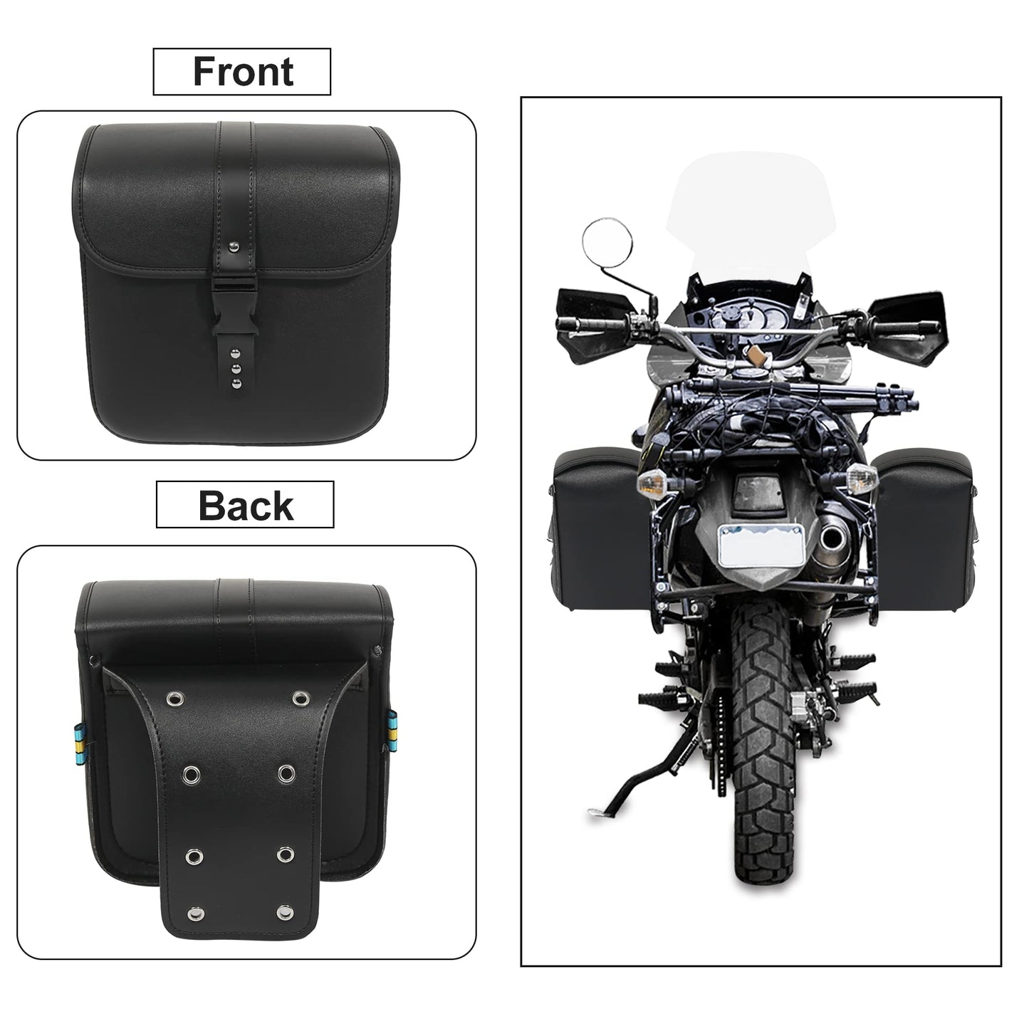 Motoforti Pair Universal Motorcycle Saddlebag Side Tool Bags Cycling Luggage Bag Quick Release Buckles Black 10.24"x4.33"x9.45"