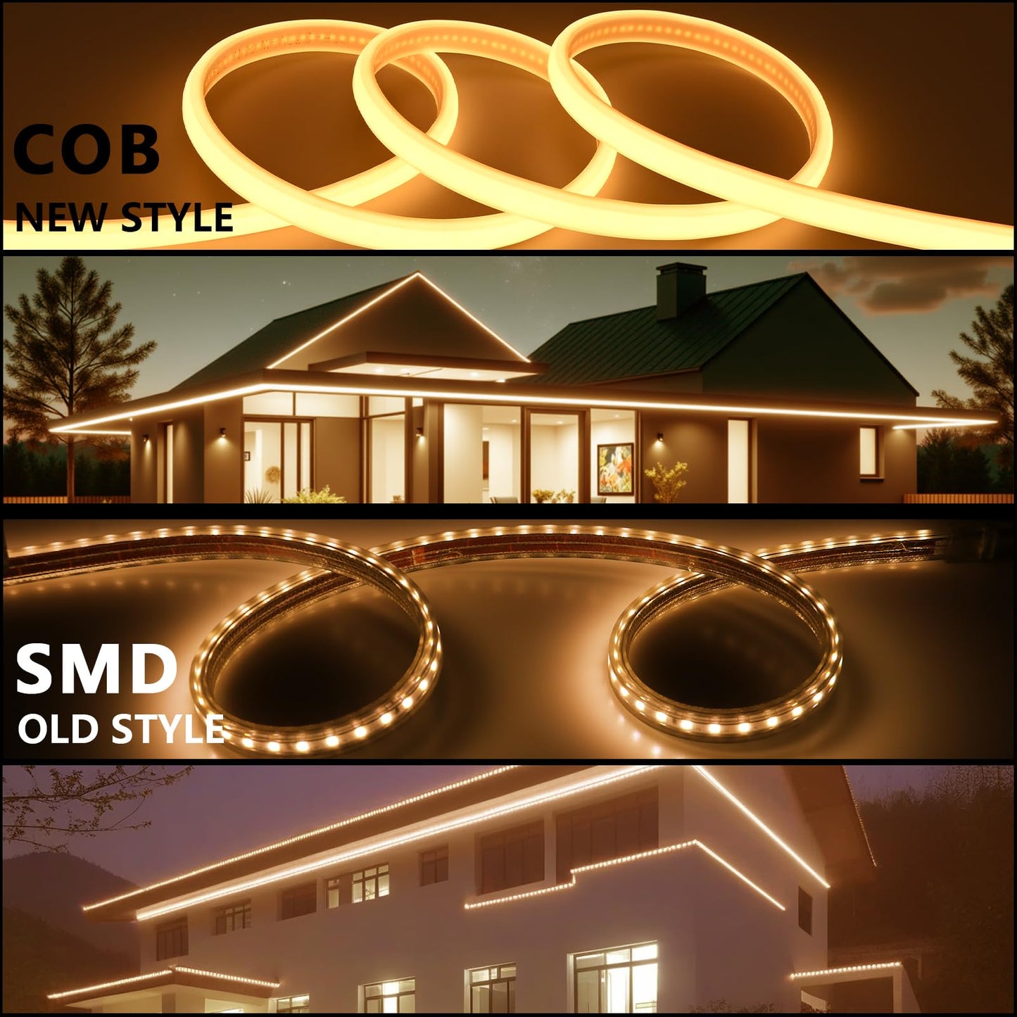 BENLUN AC 110V COB LED Strip Lights Outdoor Waterproof 65.6ft, 2700K Warm White Super Bright 200W CRI 90+ LED Rope Light, IP65 Flexible Cuttable, for Bedroom Garden Commercial House