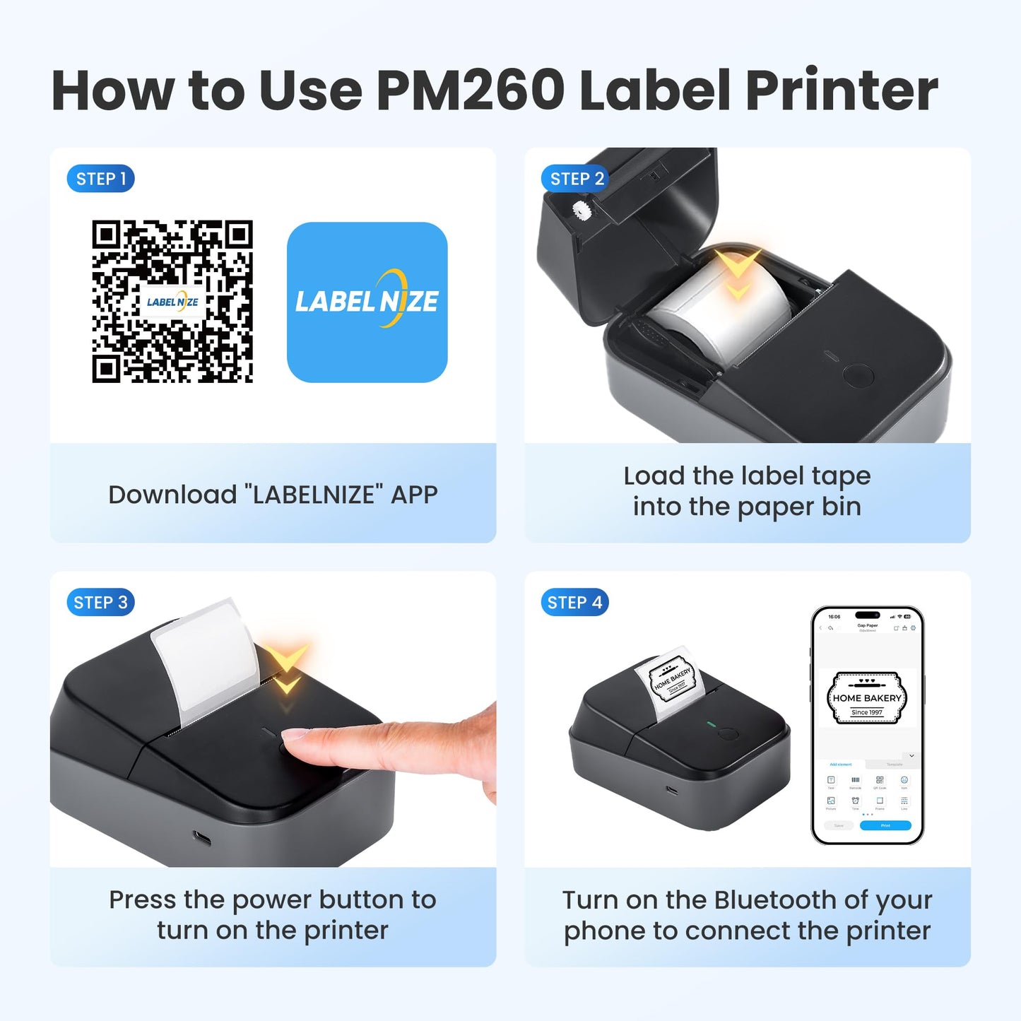 ETIKEZ PM260 Label Maker Machine with Tape, 2 Inch Label Tape Maker Bluetooth Label Printer, Inkless Portable Label Maker with Smart AI APP for Home,Kitchen,School,Office,Organization,Black,1 Pack