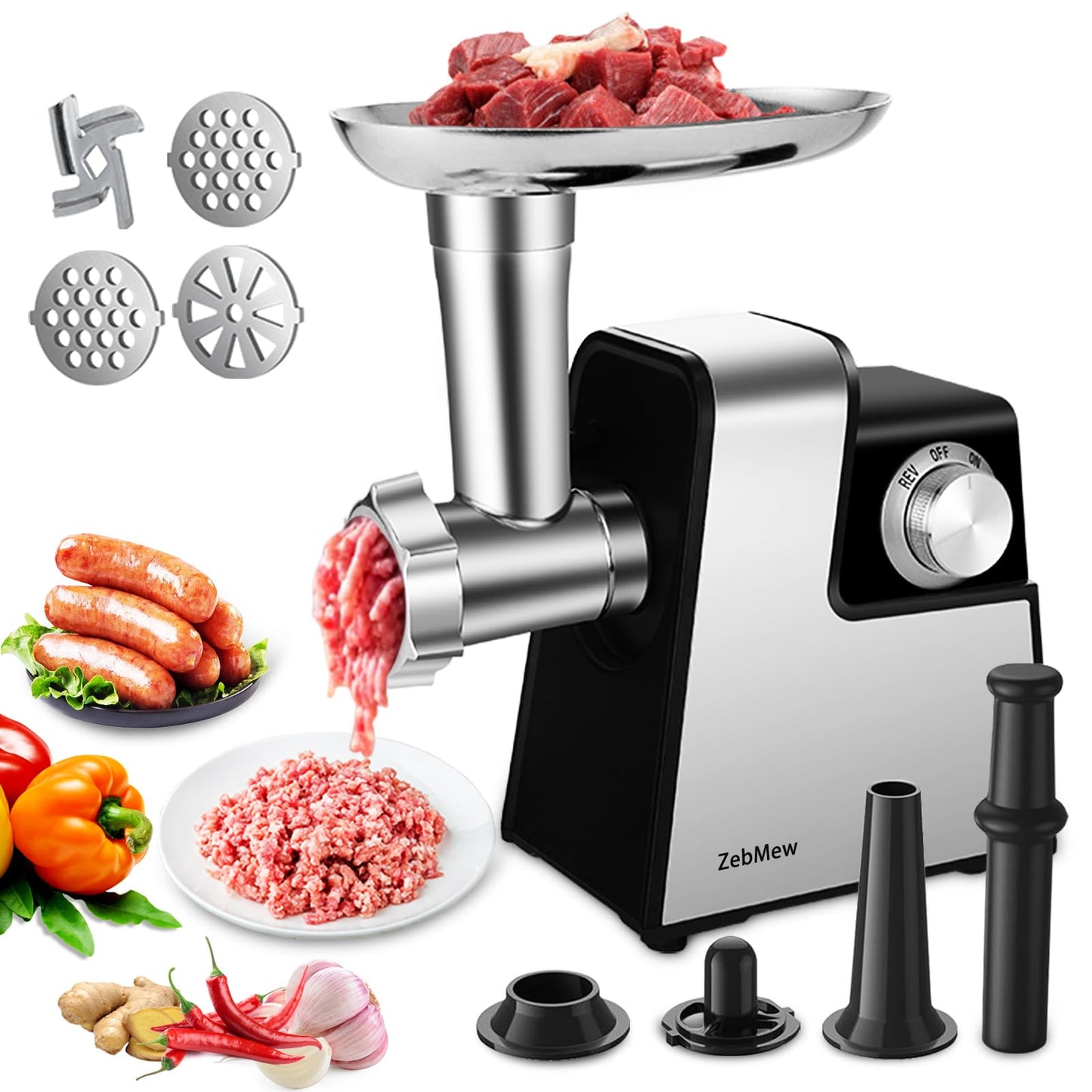 Electric Meat Grinder, 350W(2800W Max) Power Food Grinder with Sausage Stuffer Tubes, Dumpling Maker, and Kubbe Kit, Small Meat Grinder for Home Use ，for Ground Beef, Deer, Chicken, and More