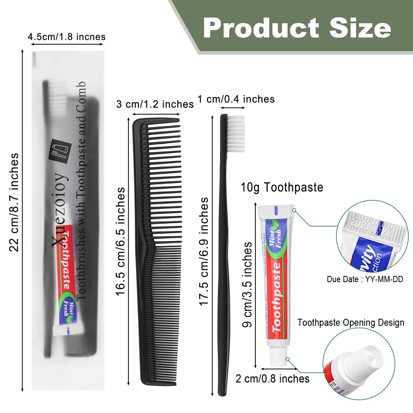 100 Pack Black Disposable Toothbrushes with Toothpaste and Comb Set,10g Toothpaste,7inch Hair Comb,Individually Wrapped Disposable Travel Toothbrushes Kit in Bulk for Homeless,Airbnb,Hotel,Shelter