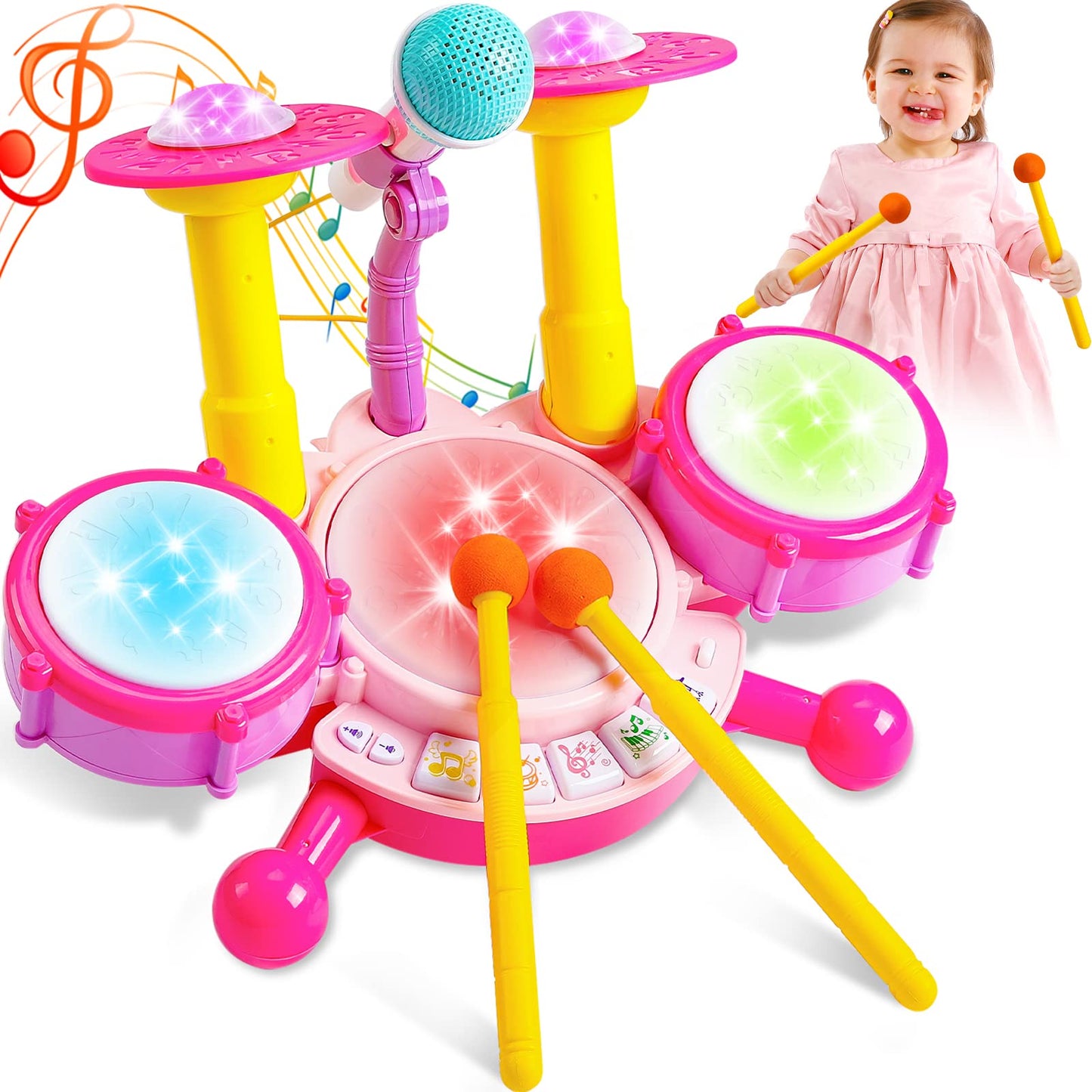 Kids Drum Set for Toddlers with Musical Instruments and Microphone, Ideal Gifts for 1-2 Year Old Boys & Girls, Age 1-3