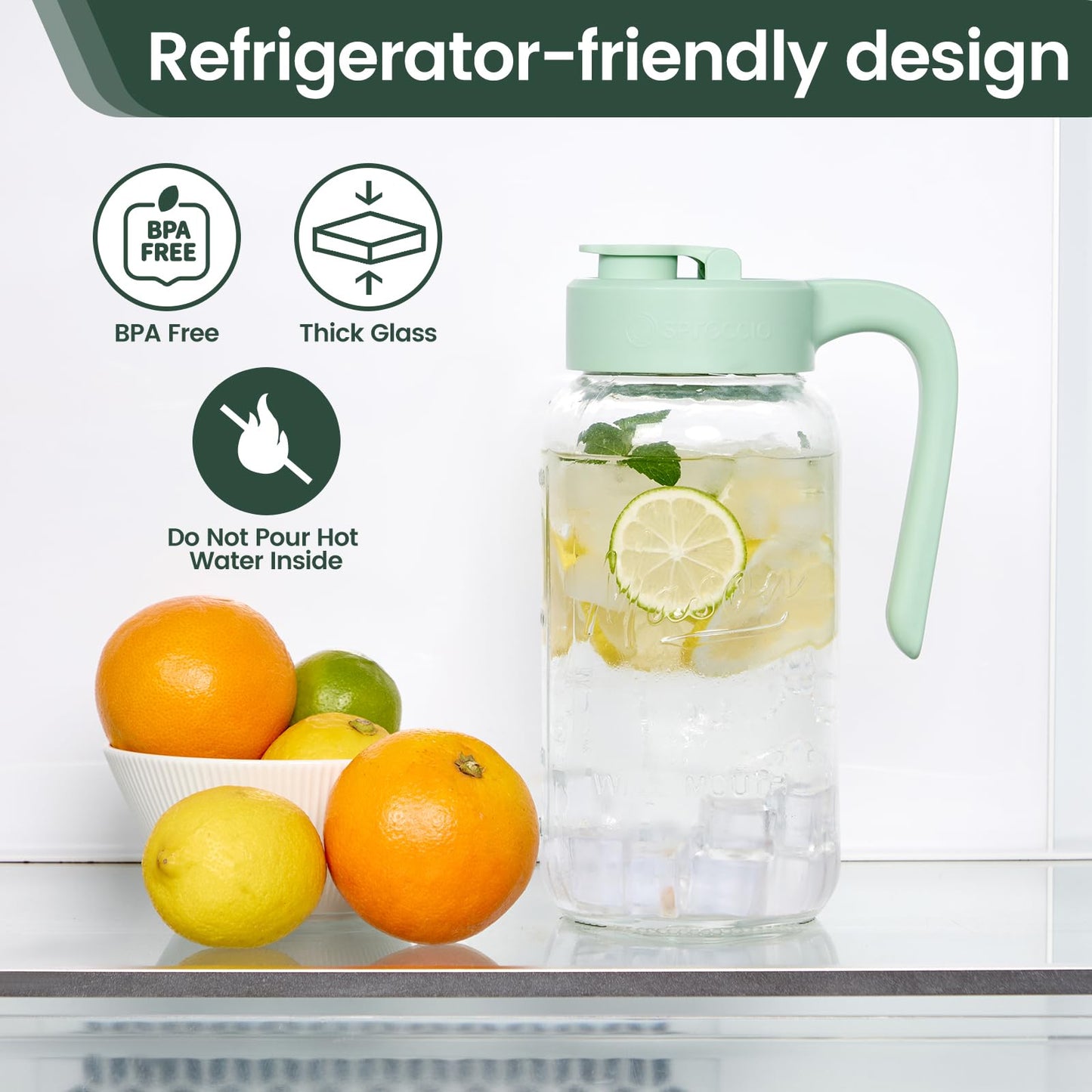 Spreccio Mason Jar Pitcher - Airtight & Leakproof Glass Pitcher with Lid, Perfect for Breastmilk, Cold Brew, and Sun Tea, 2 Quart (64 oz) Mason Jar with Pour Spout Lid