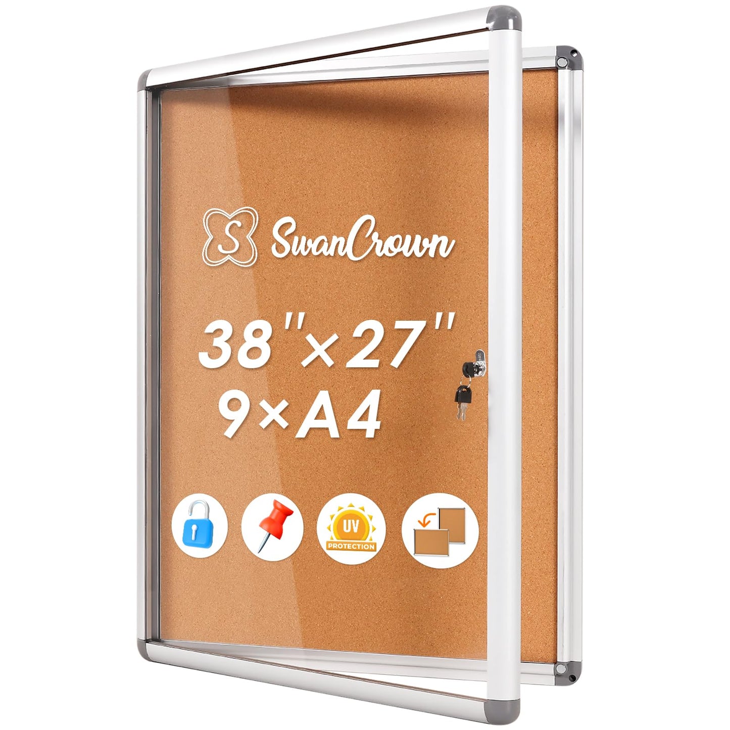 SWANCROWN Enclose Bulletin Board Tamper-Proof Dispaly Case School Office Cork Noticeboards for Information Photo, 38x28inch (9xA4)