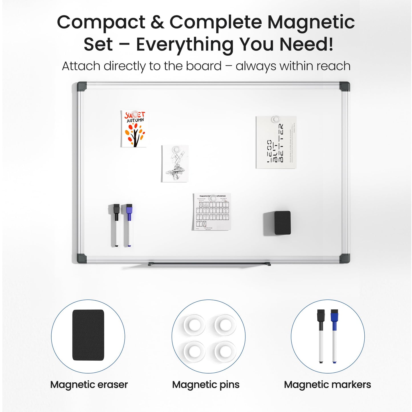 SCRIBANX Magnetic White Board for Wall, 36" x 24" Dry Erase Board Kit with 2 Magnetic Markers, 4 Magnets, Eraser, Pen Tray & Mounting Kit - White Boards for Home, Office,School