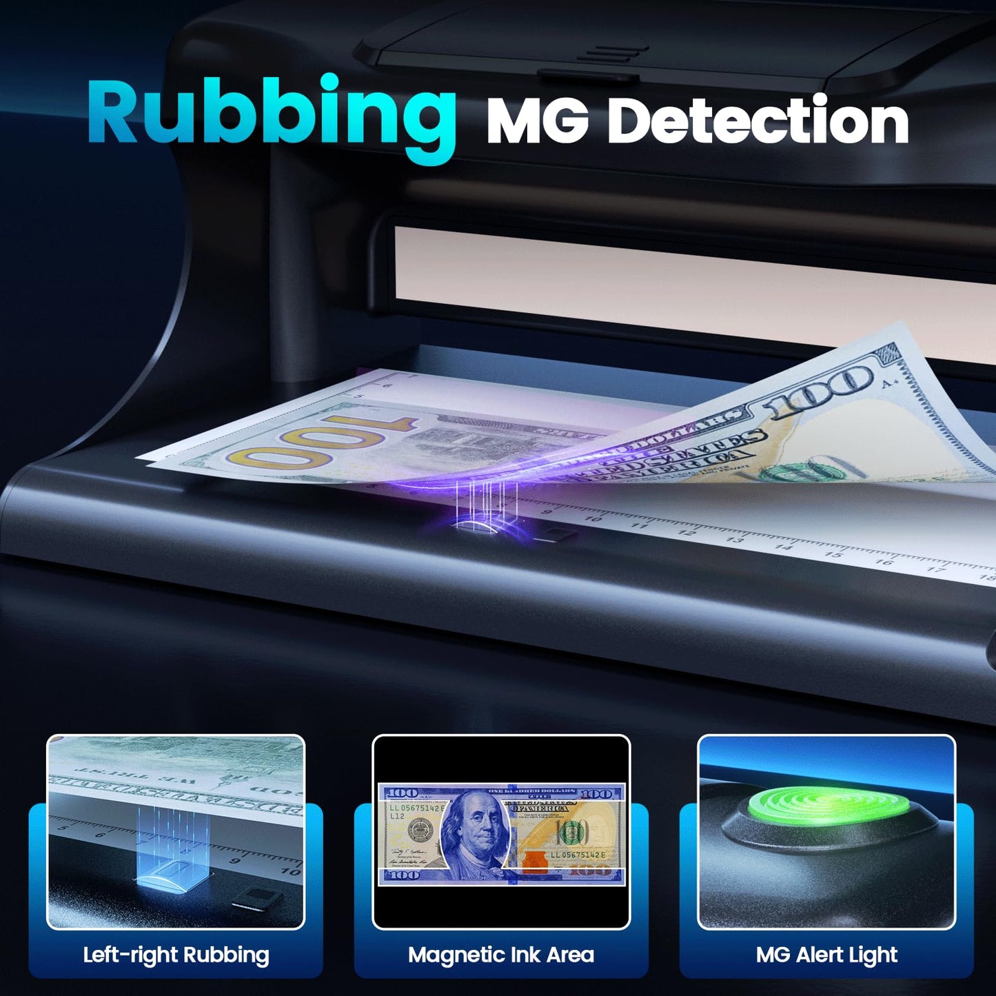 Aneken AL-18 Counterfeit Bill Detector with Dual LED UV Light, 4 Easy Tests of Security Strip, Watermark, Ink, Magnifying, Counterfeit Money Detector Machine, Money Checker of All Currency & Cards