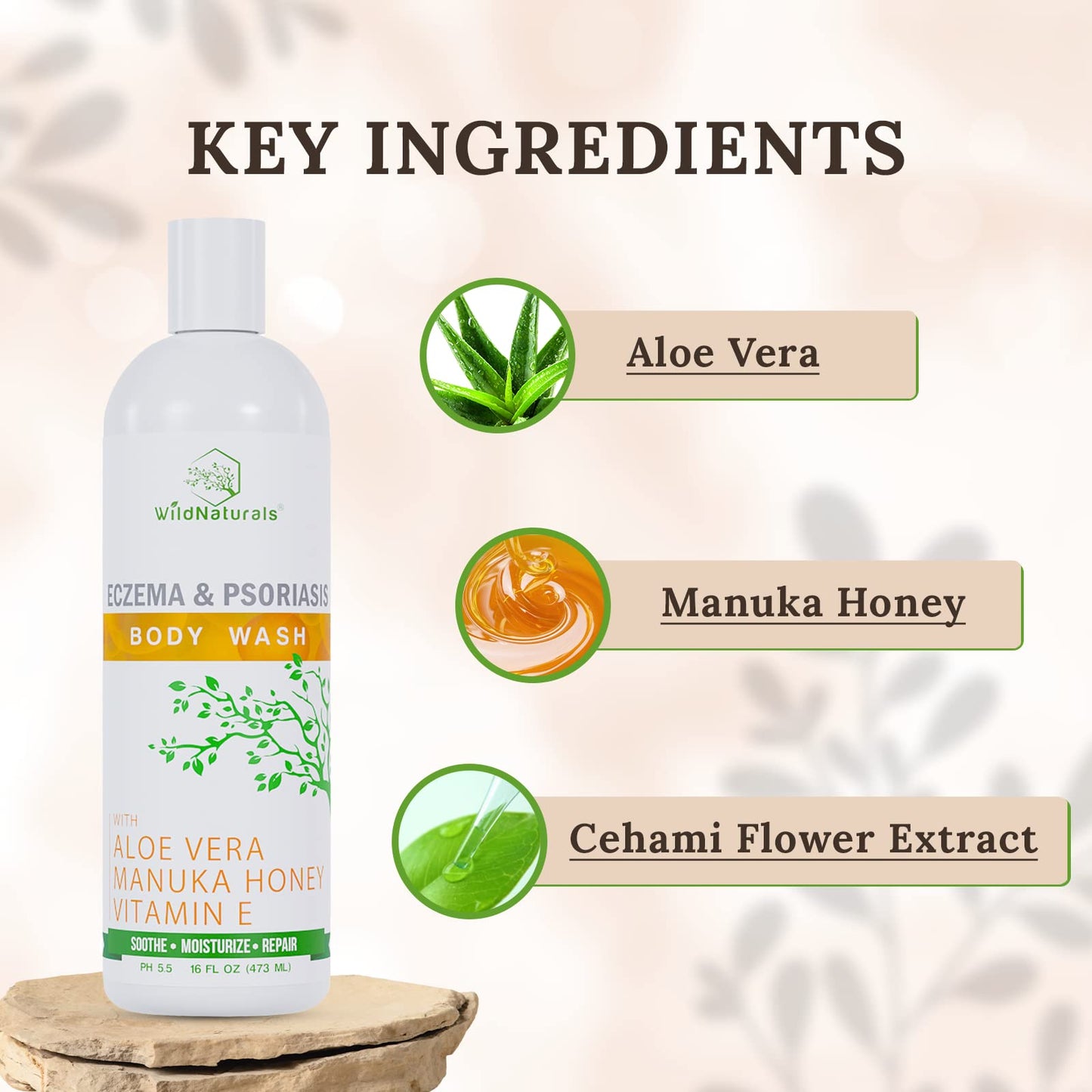 Wild Naturals Organic Body Wash – Moisturizing & Exfoliating Wash for Sensitive, Dry, Itchy Skin – Hydrating Hypoallergenic Body Wash for Men & Women
